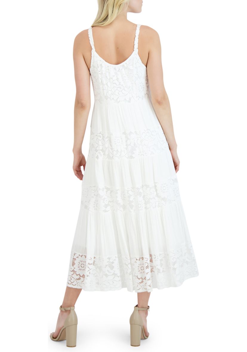 Womens Sleeveless Scoop Neck Lace Maxi Dress