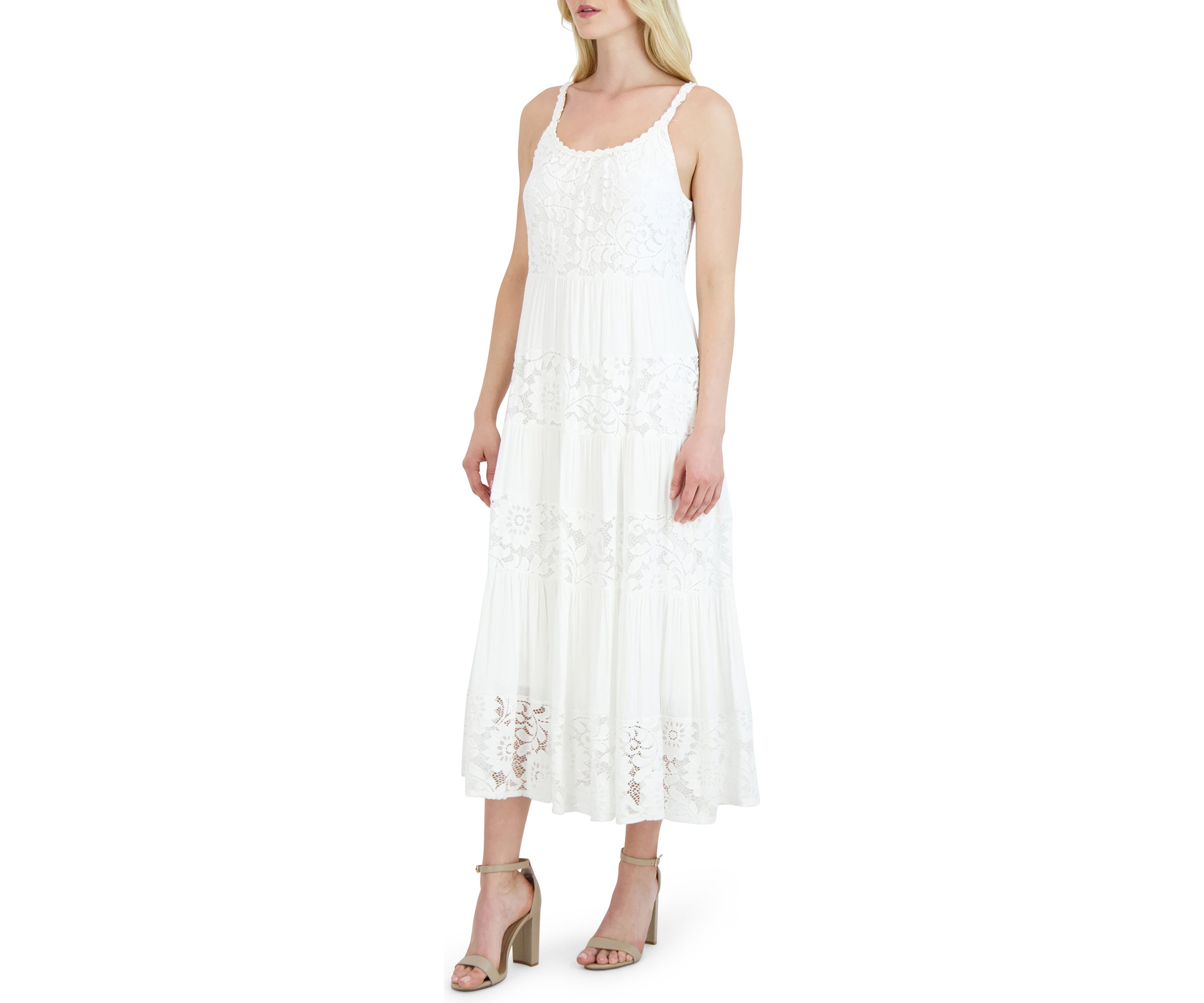 Womens Sleeveless Scoop Neck Lace Maxi Dress
