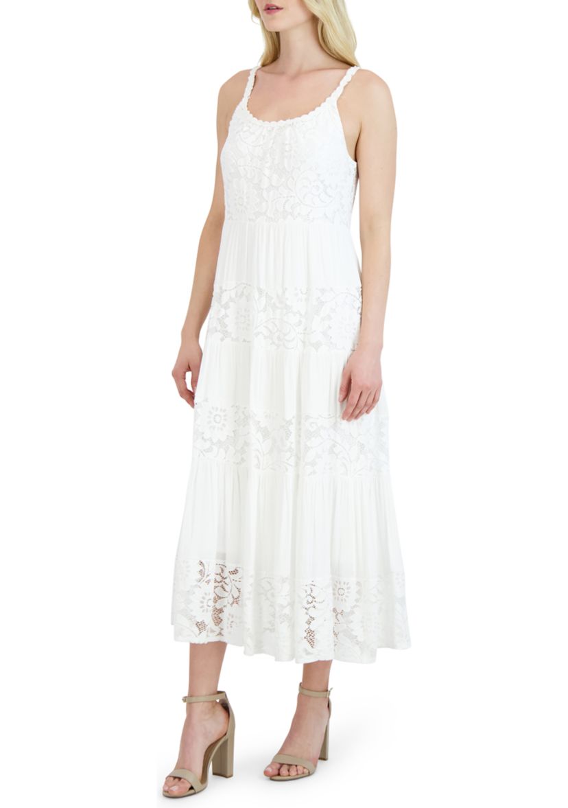 Womens Sleeveless Scoop Neck Lace Maxi Dress