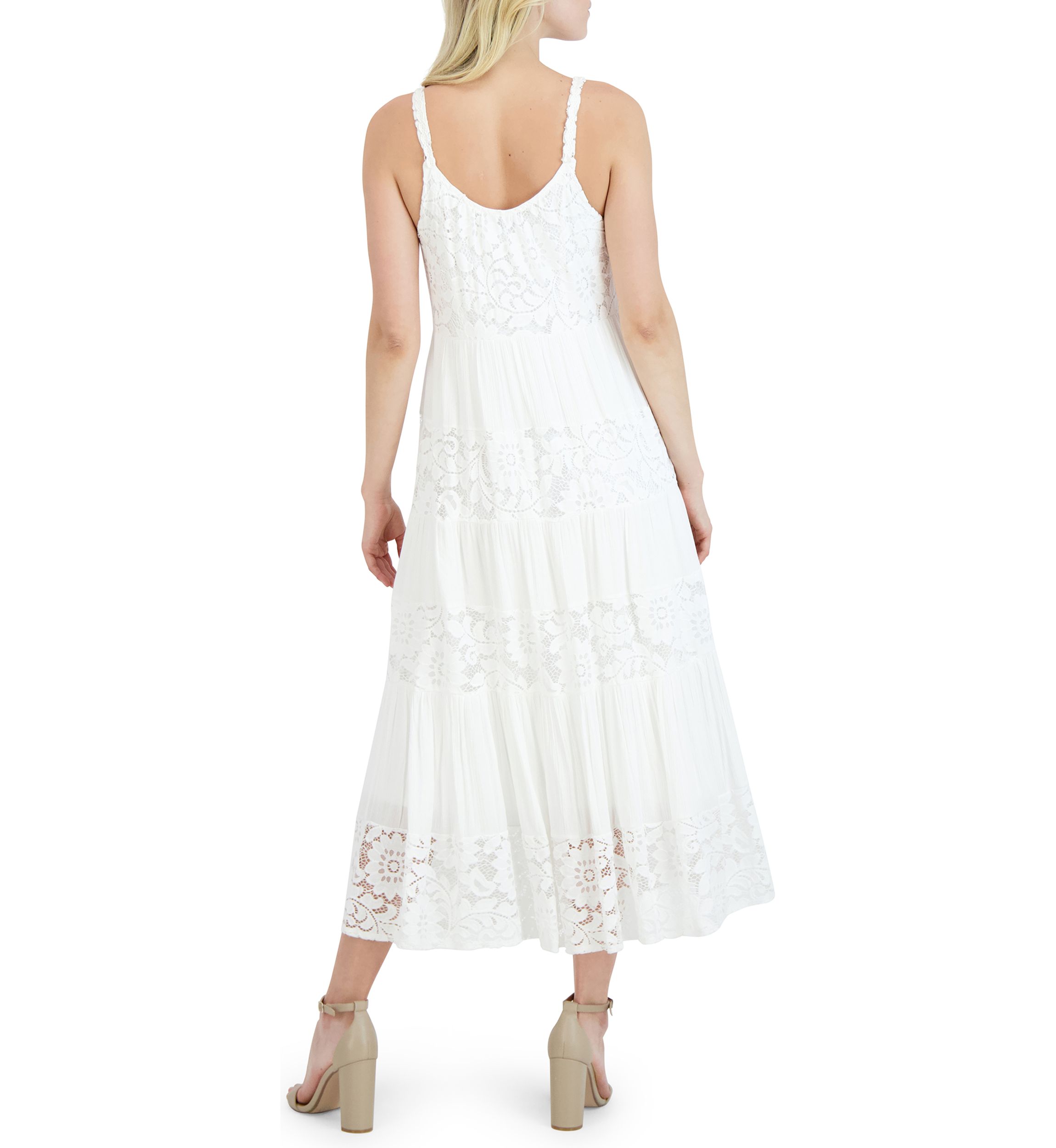 Womens Sleeveless Cami Solid Lace Midi Dress