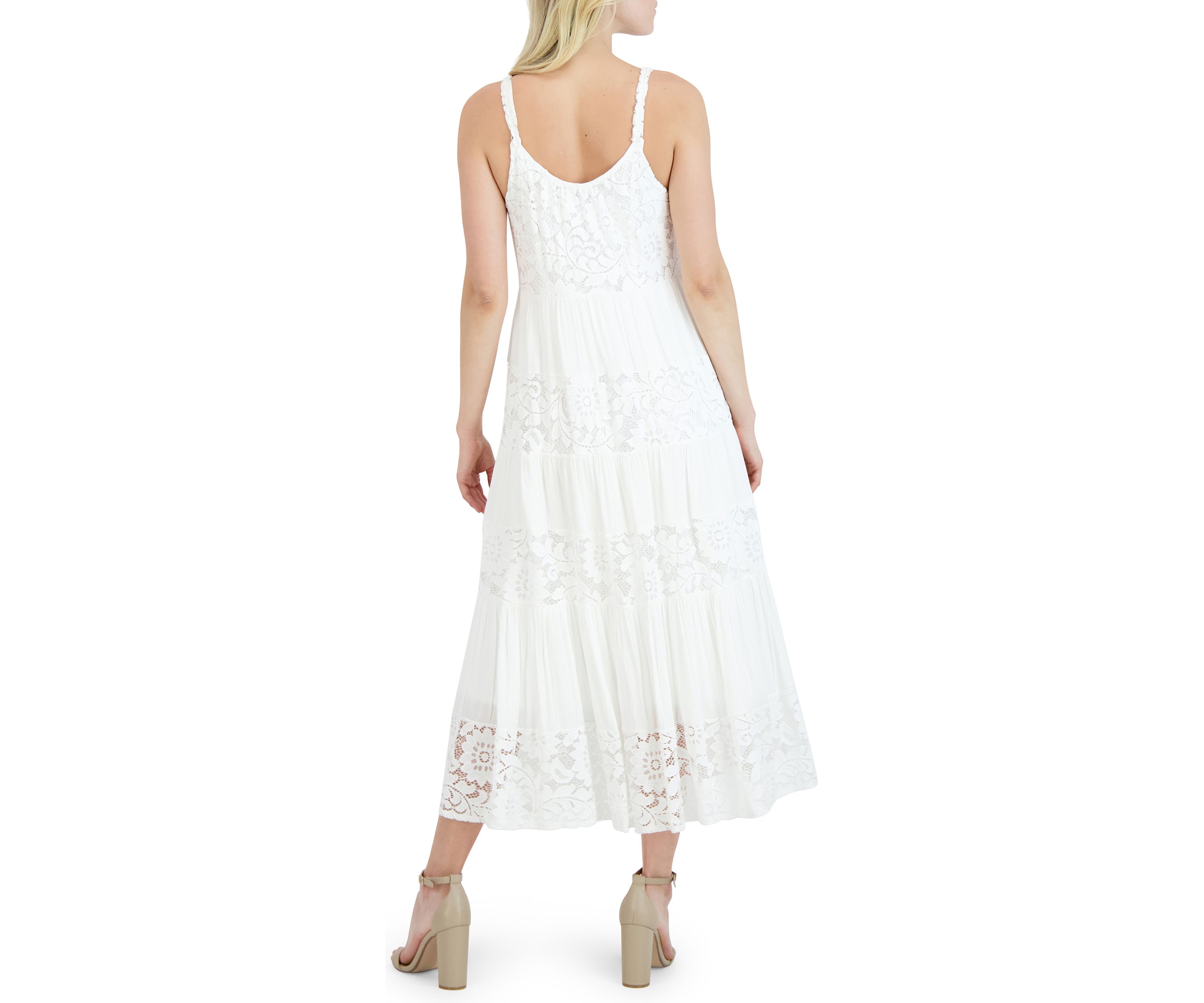 Womens Sleeveless Cami Solid Lace Midi Dress