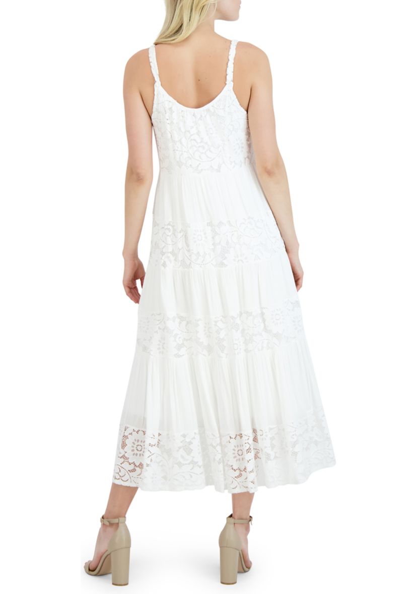 Womens Sleeveless Cami Solid Lace Midi Dress