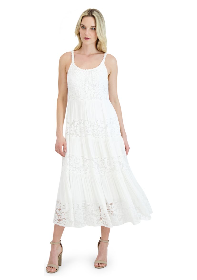 robbie bee lace dress Robbie Bee Women's Lace-Inset Tiered Maxi Dress