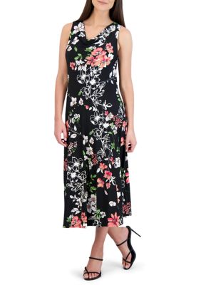 Robbie Bee Women's Sleeveless Cowl Neck Abstract Floral Print Midi ...