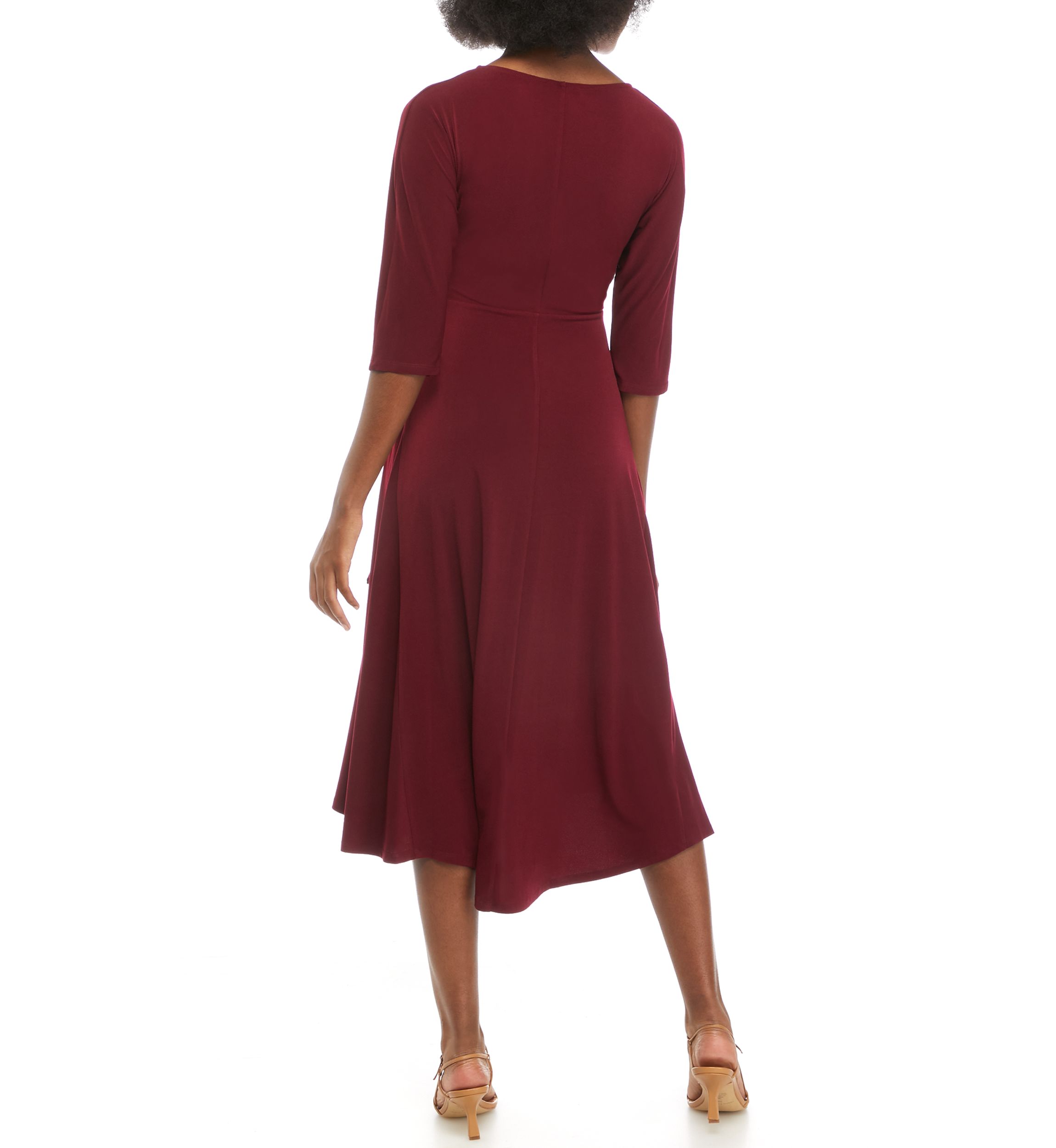 Womens Elbow Sleeve Tie Front Knit Midi Dress
