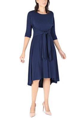 Women's 3/4 Sleeve Solid Midi A-Line Dress