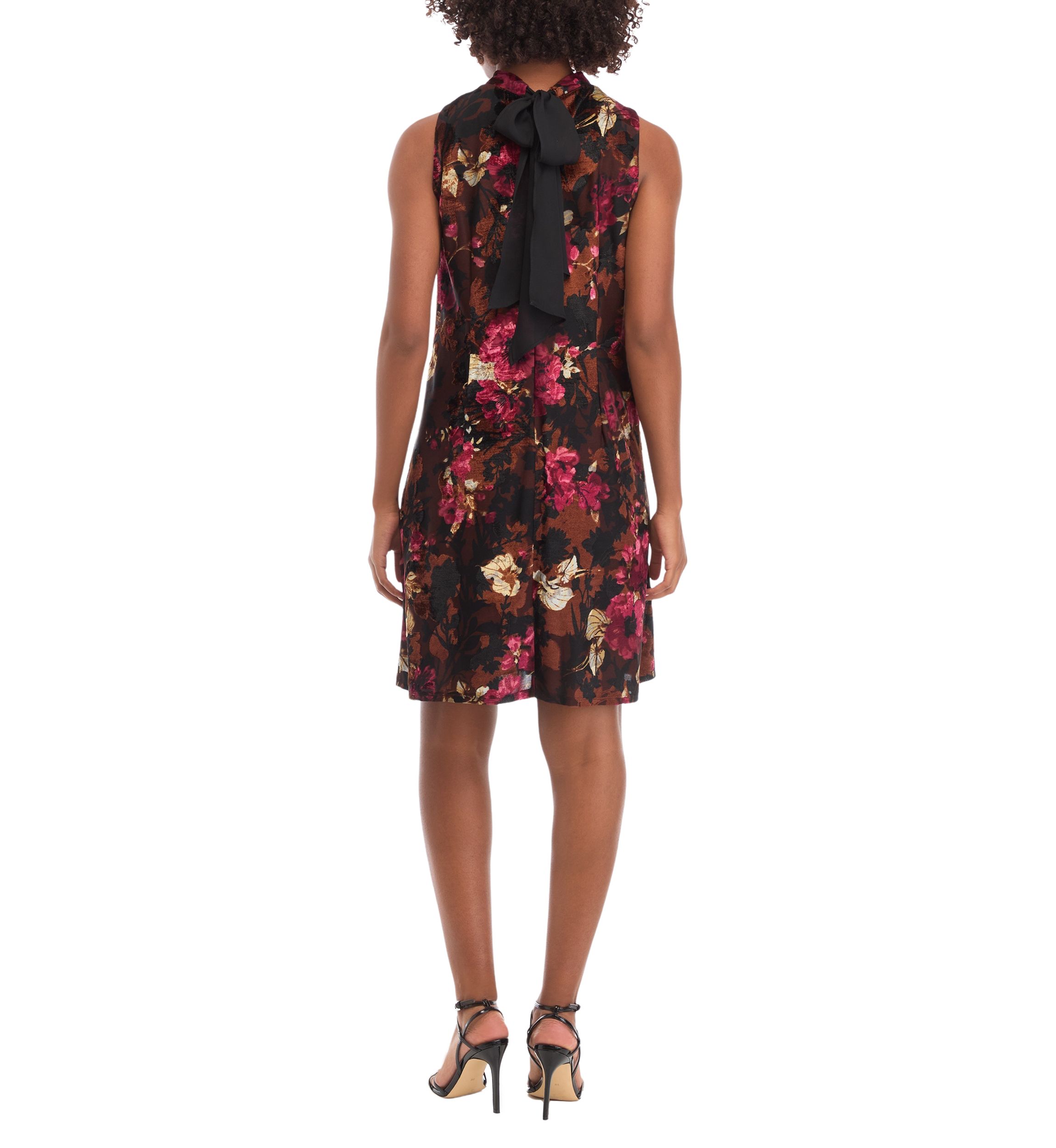 Womens Sleeveless Mock Neck Floral Print A-Line Dress