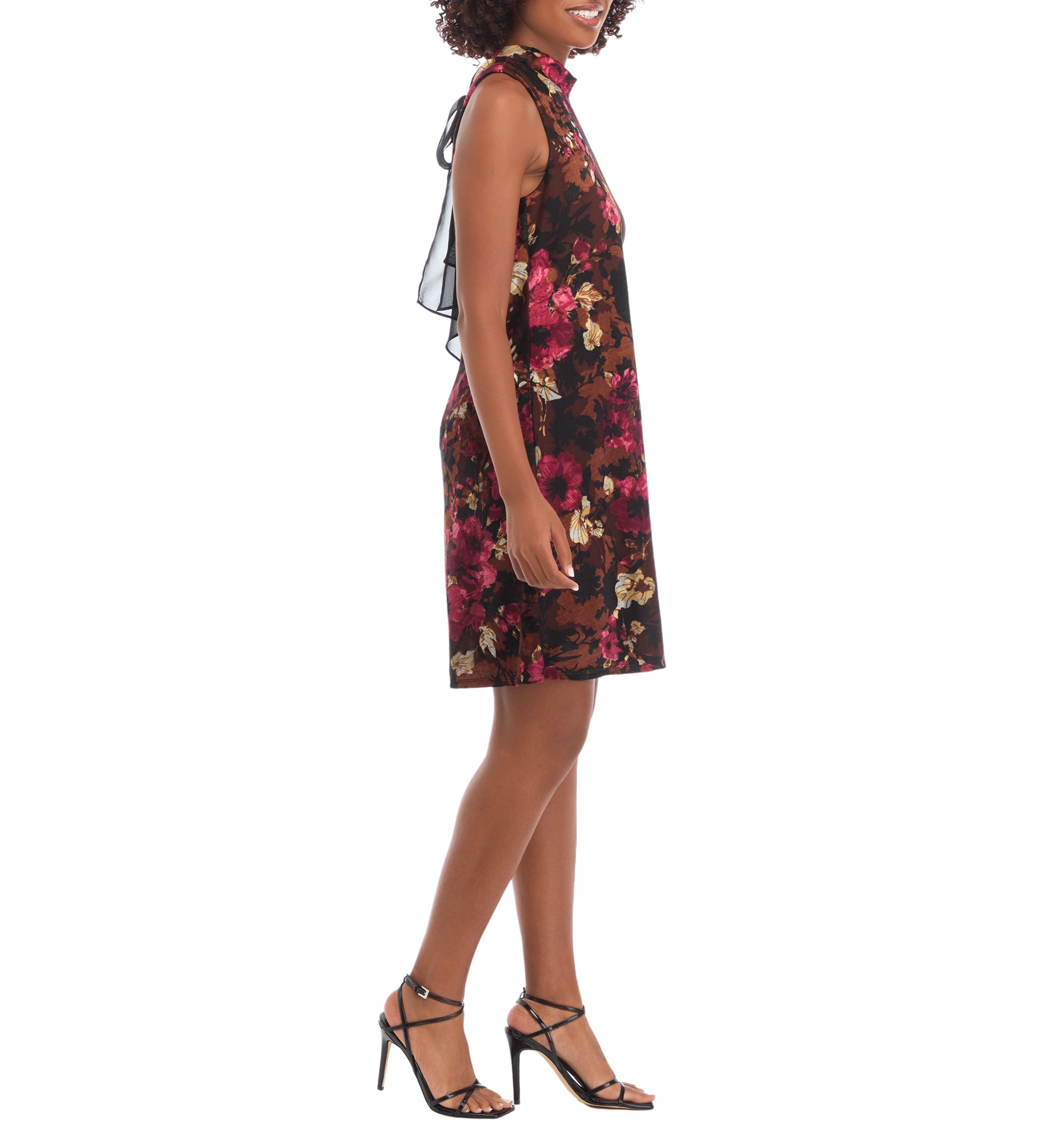Womens Sleeveless Mock Neck Floral Print A-Line Dress