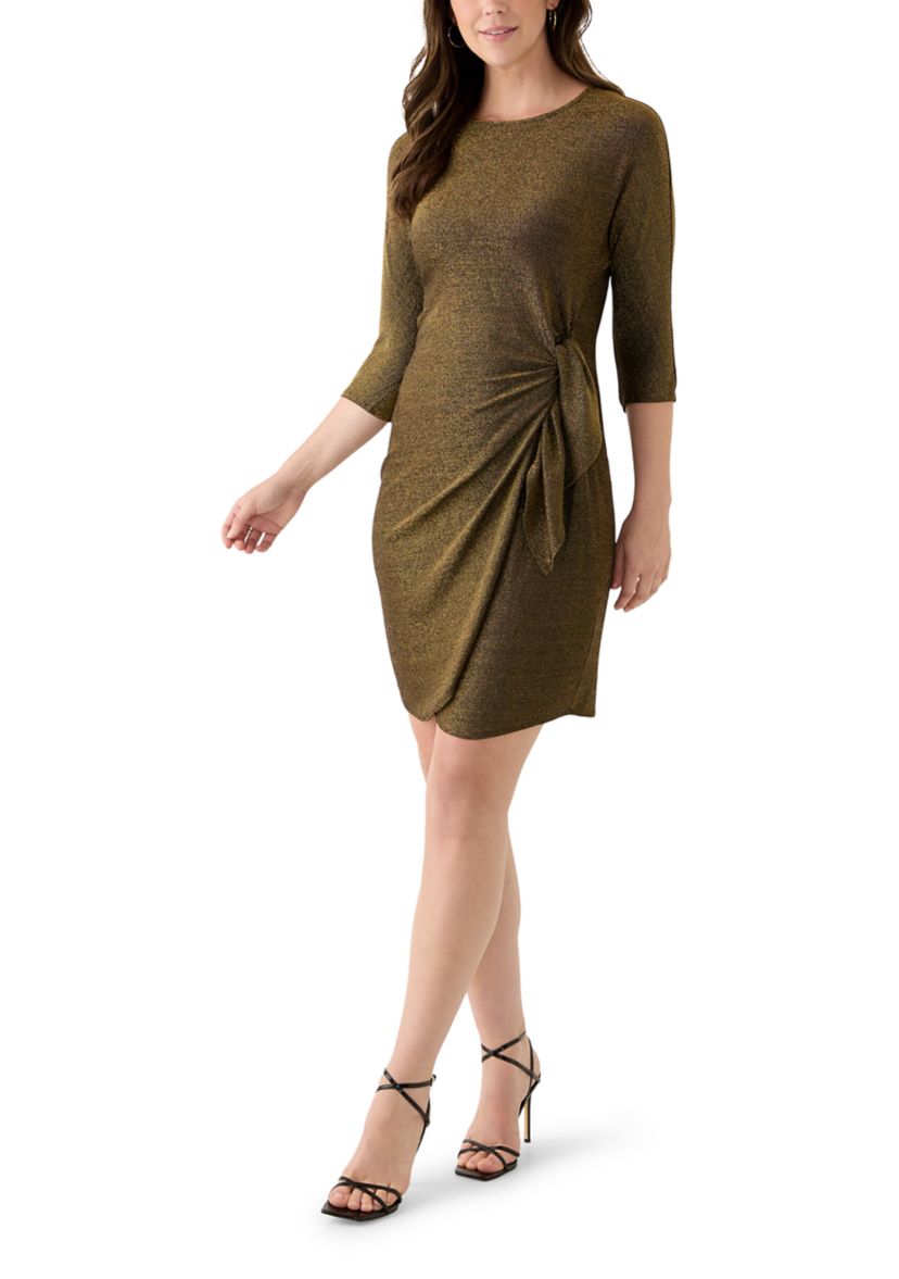 Womens 3/4 Sleeve Glitter Knit Dress