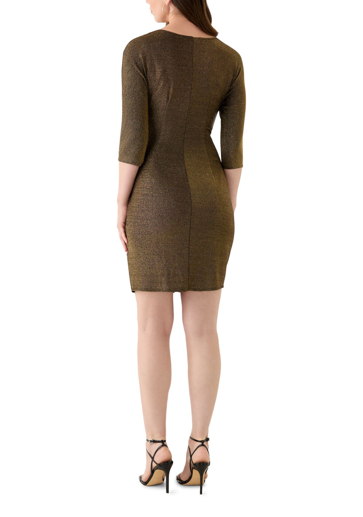 Womens 3/4 Sleeve Glitter Knit Dress