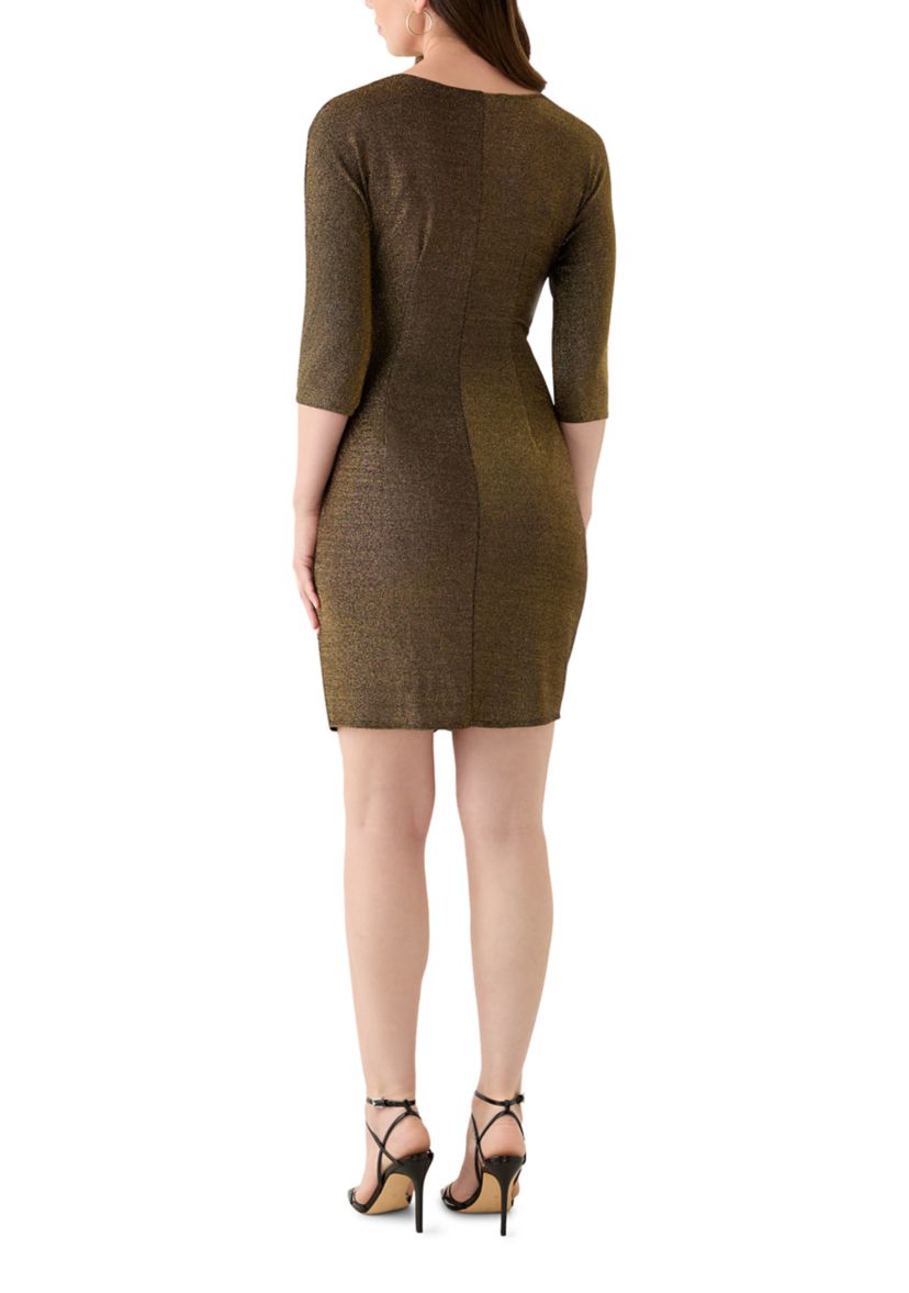 Womens 3/4 Sleeve Glitter Knit Dress