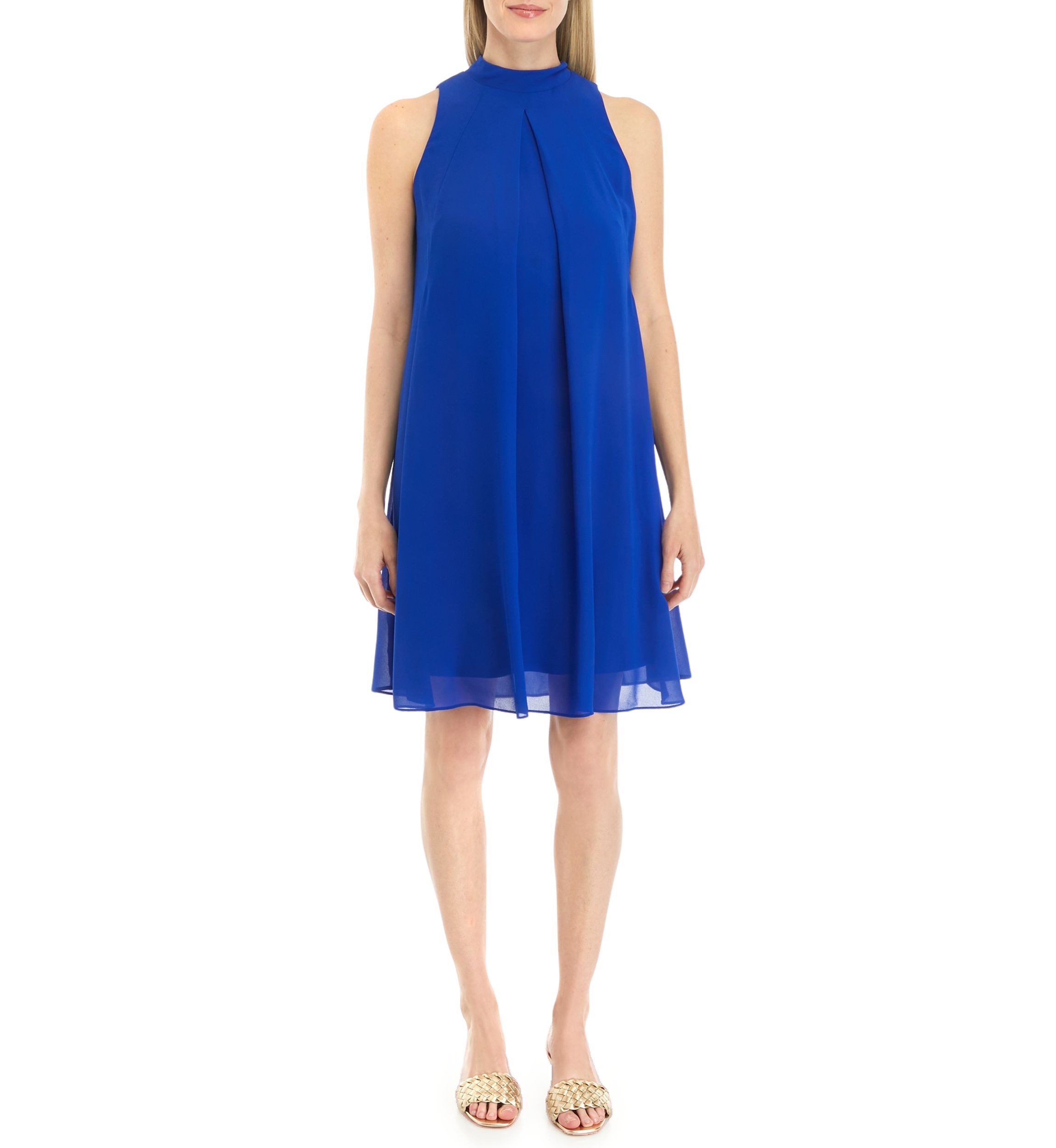 Womens Sleeveless Halter Solid Chiffon A-Line Dress