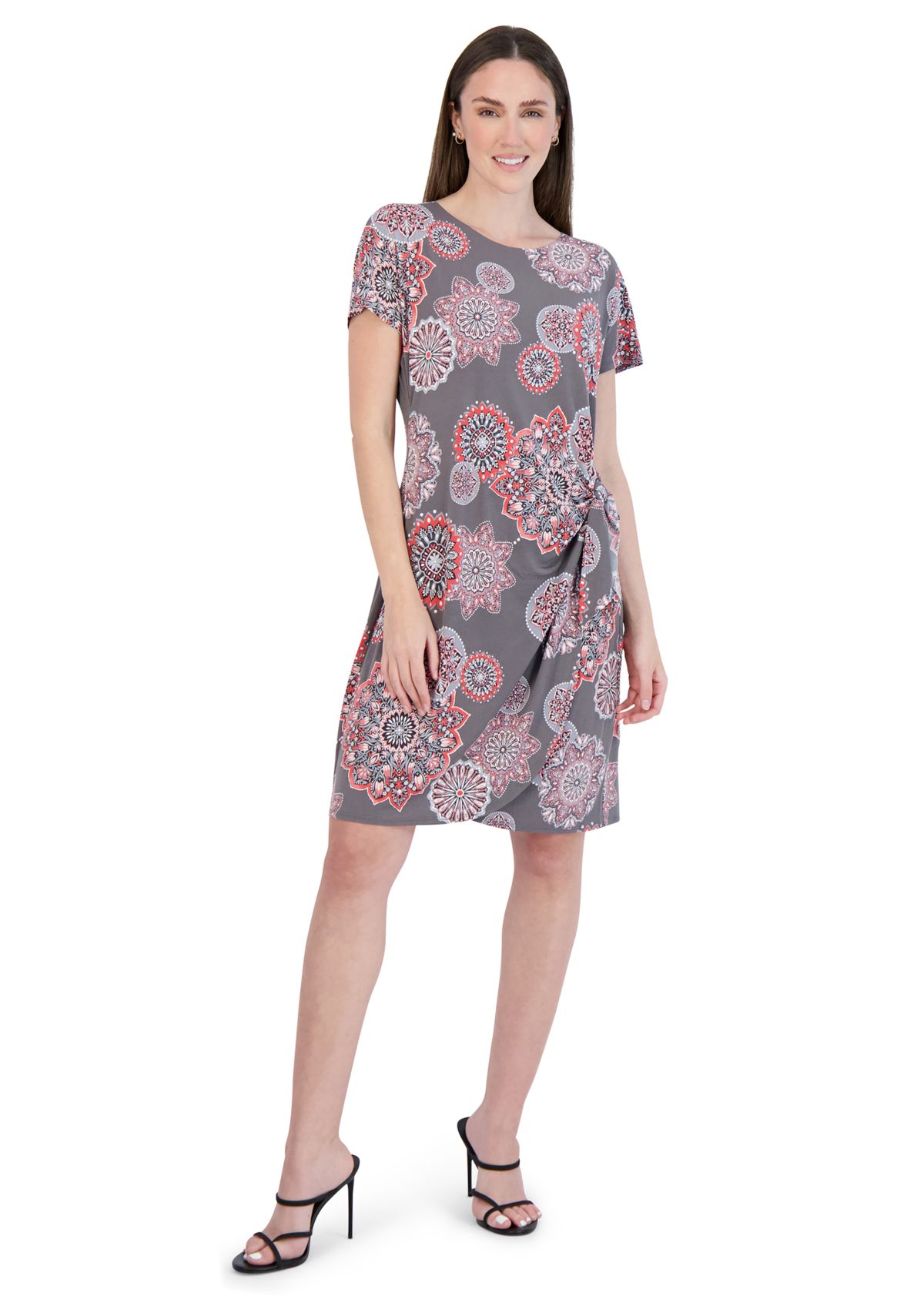Womens Short Sleeve Printed A-Line Dress