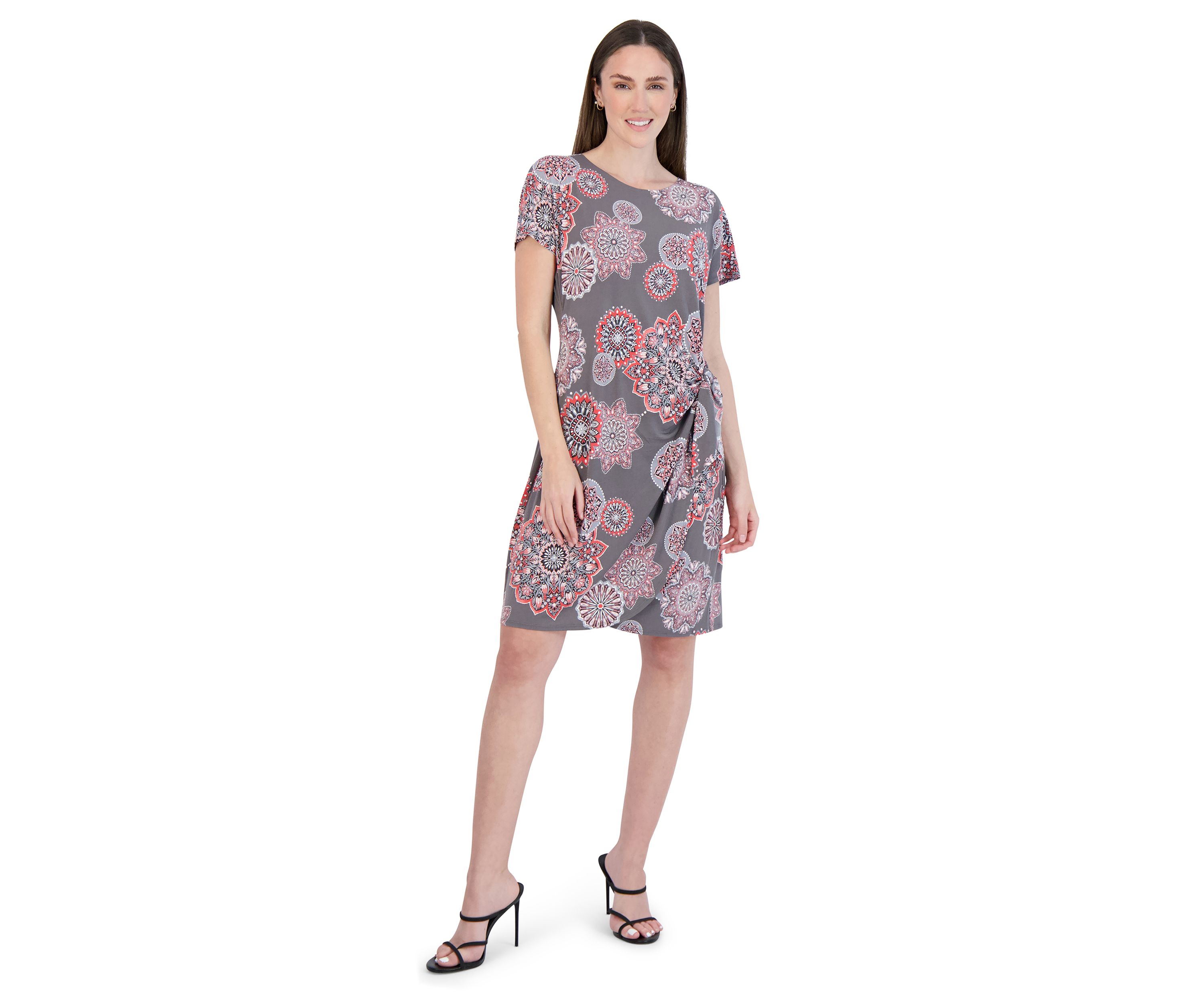 Womens Short Sleeve Printed A-Line Dress