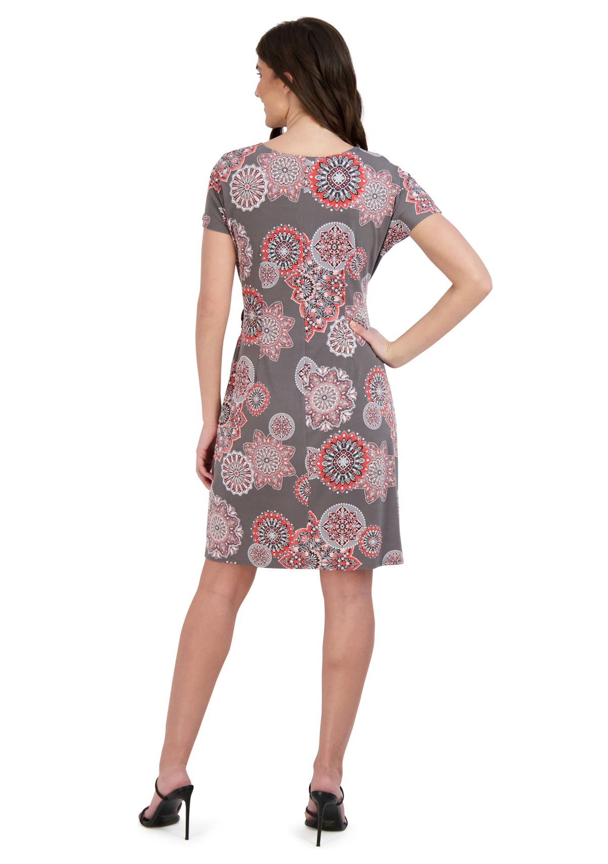 Womens Short Sleeve Printed A-Line Dress