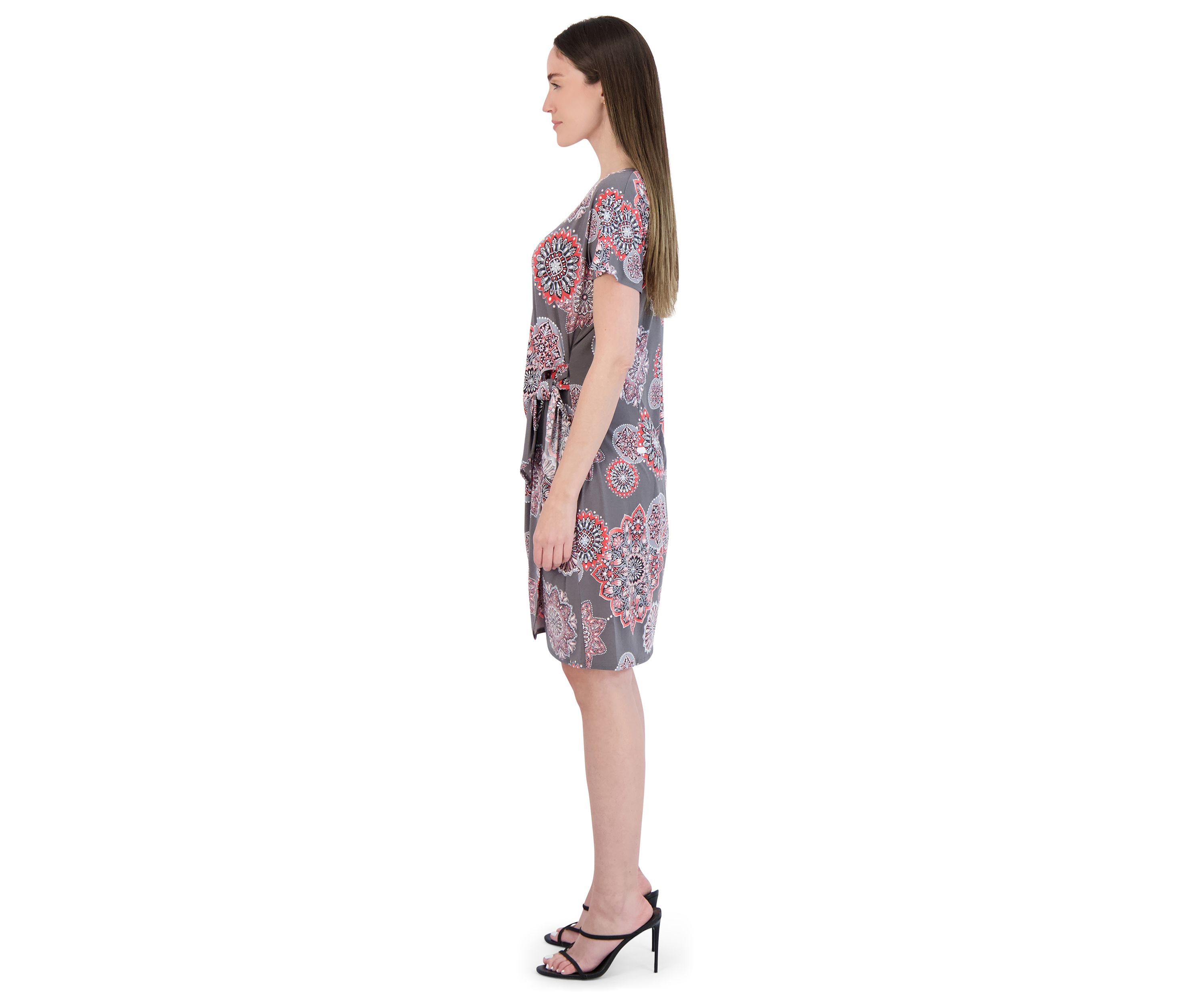 Womens Short Sleeve Printed A-Line Dress