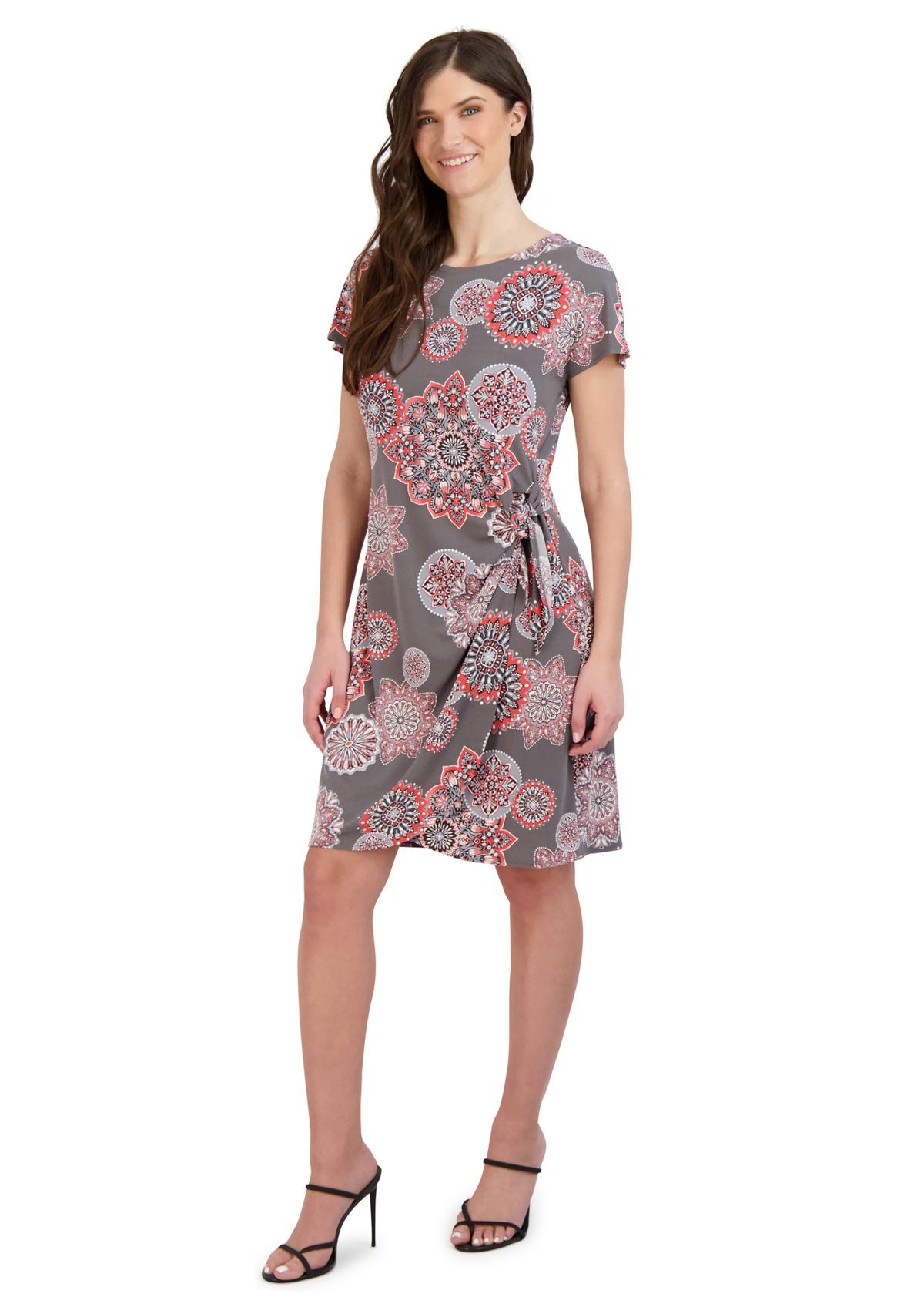Womens Short Sleeve Printed A-Line Dress