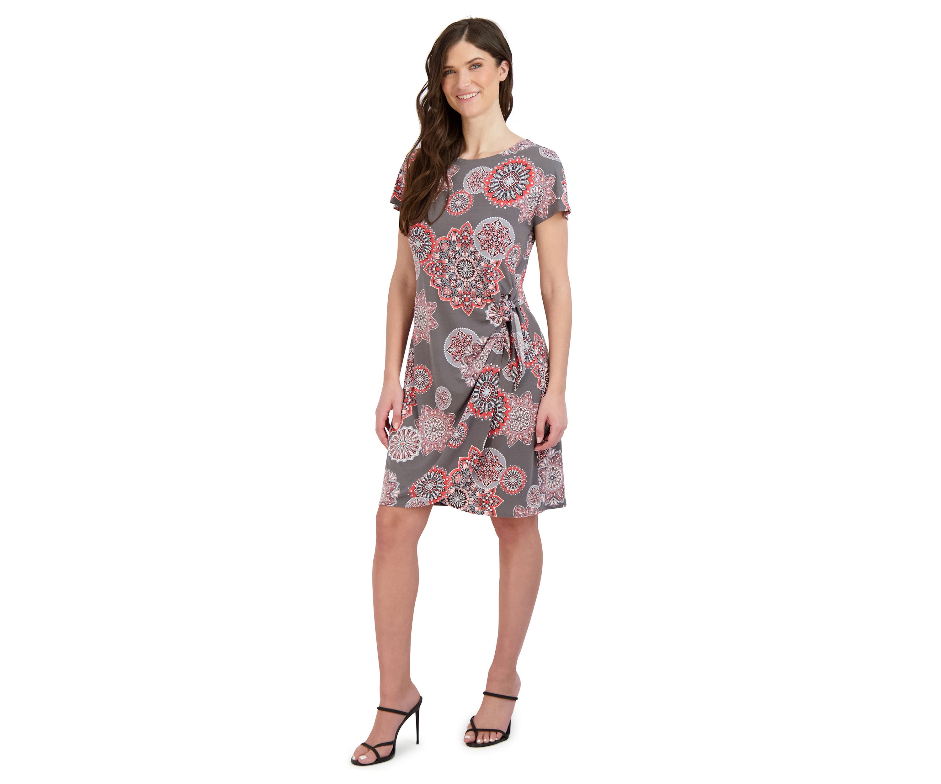 Womens Short Sleeve Printed A-Line Dress
