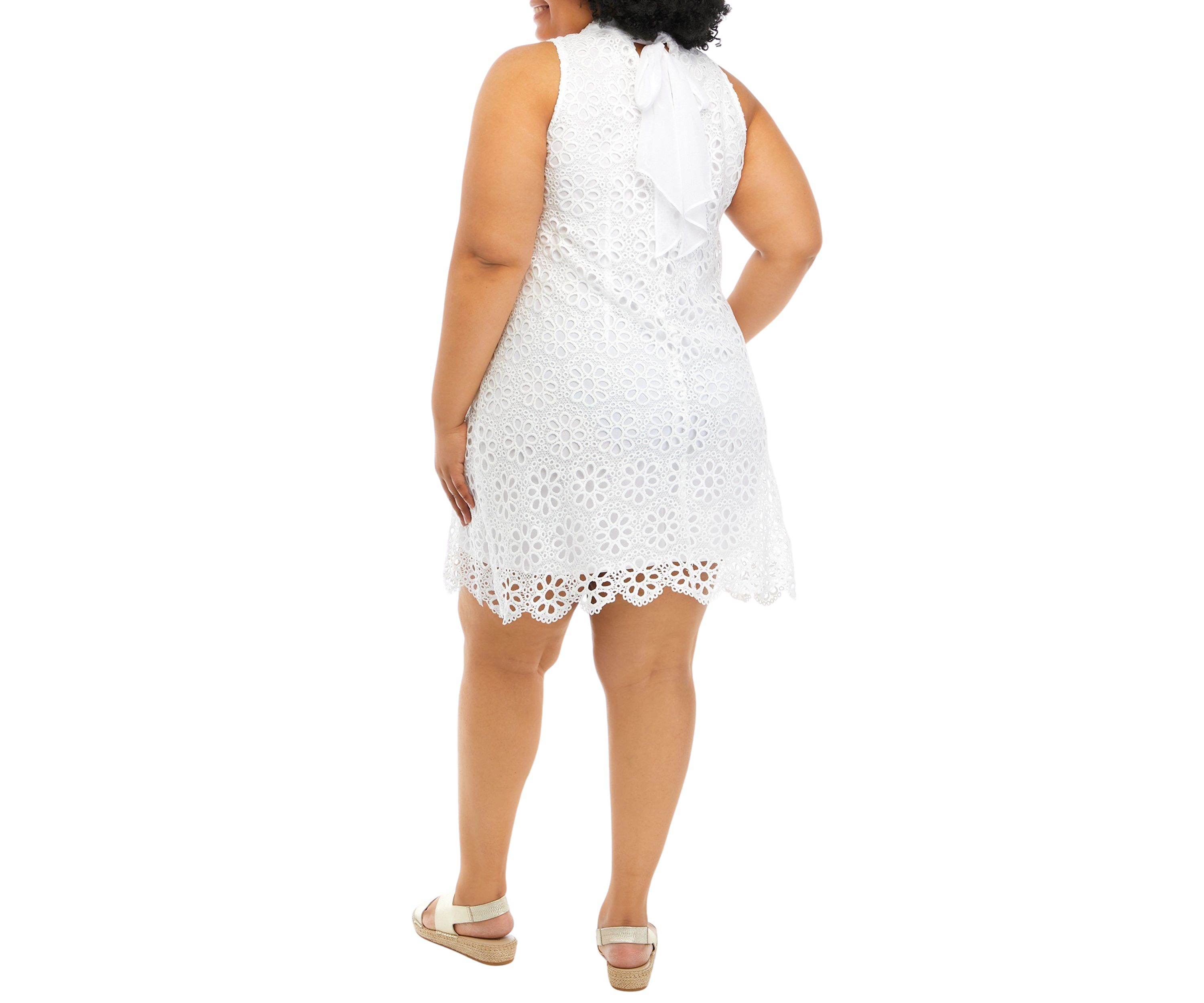 Plus Size Sleeveless Daisy Embroidered Mock Neck A-Line Dress
