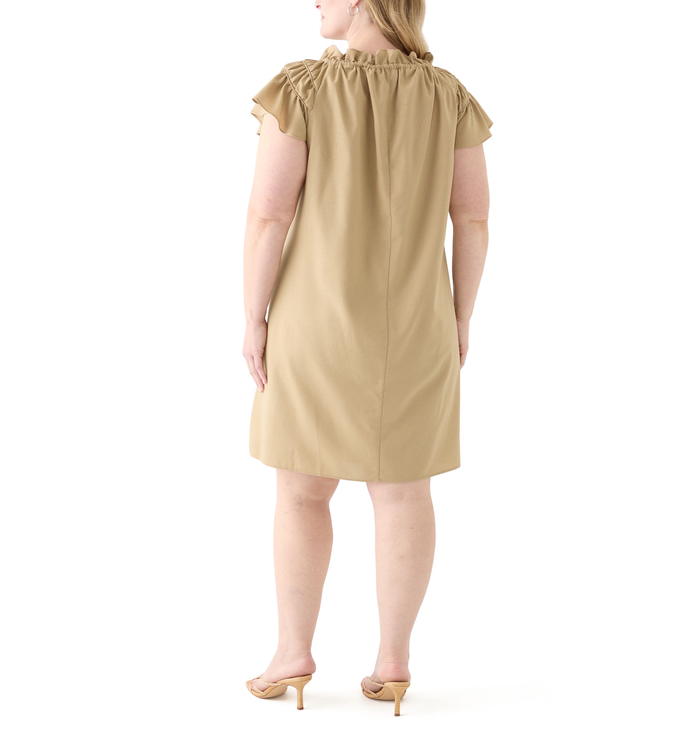 Plus Size Sleeveless Split Neck Linen A-Line Dress