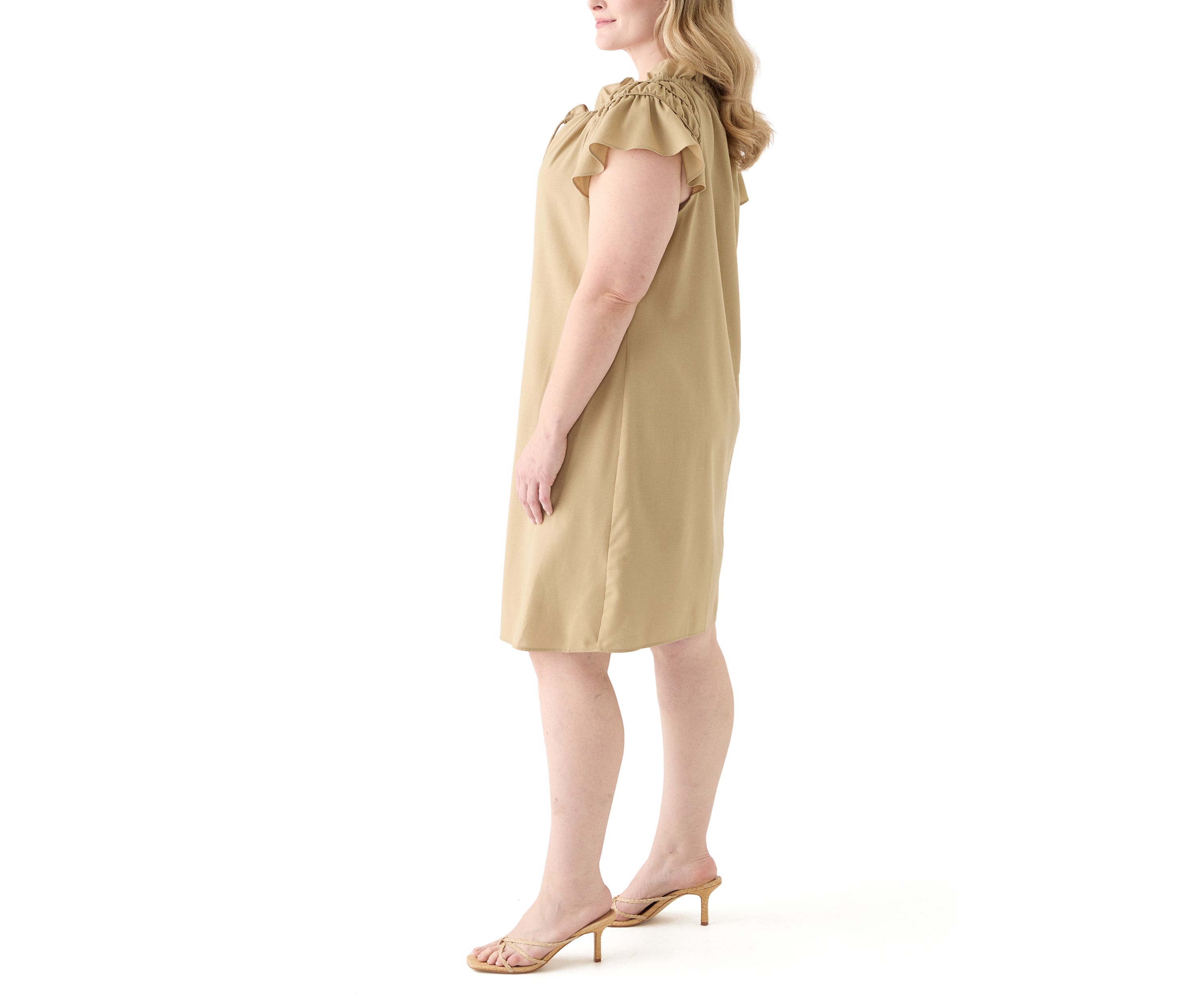 Plus Size Sleeveless Split Neck Linen A-Line Dress