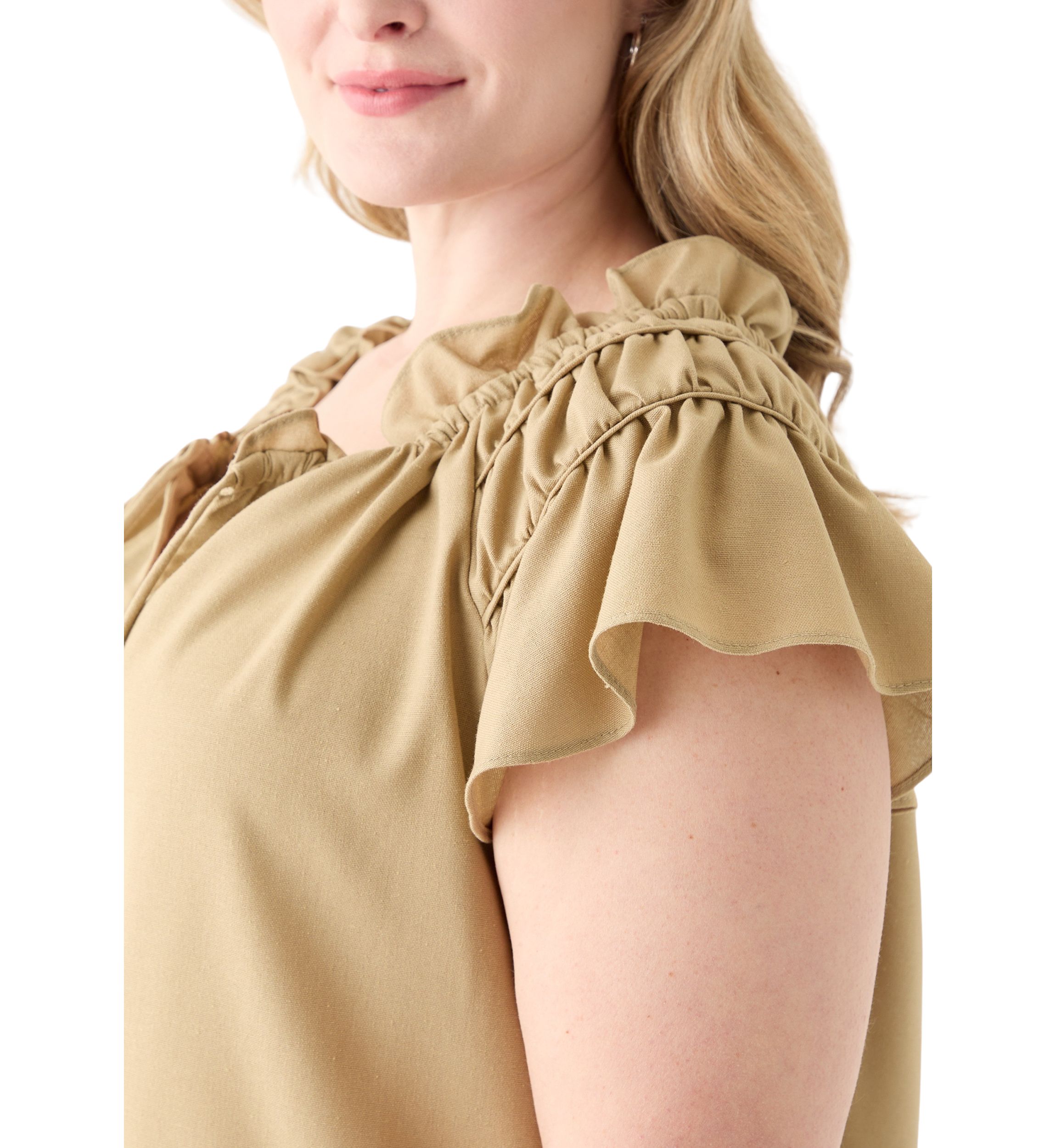 Plus Size Sleeveless Split Neck Linen A-Line Dress