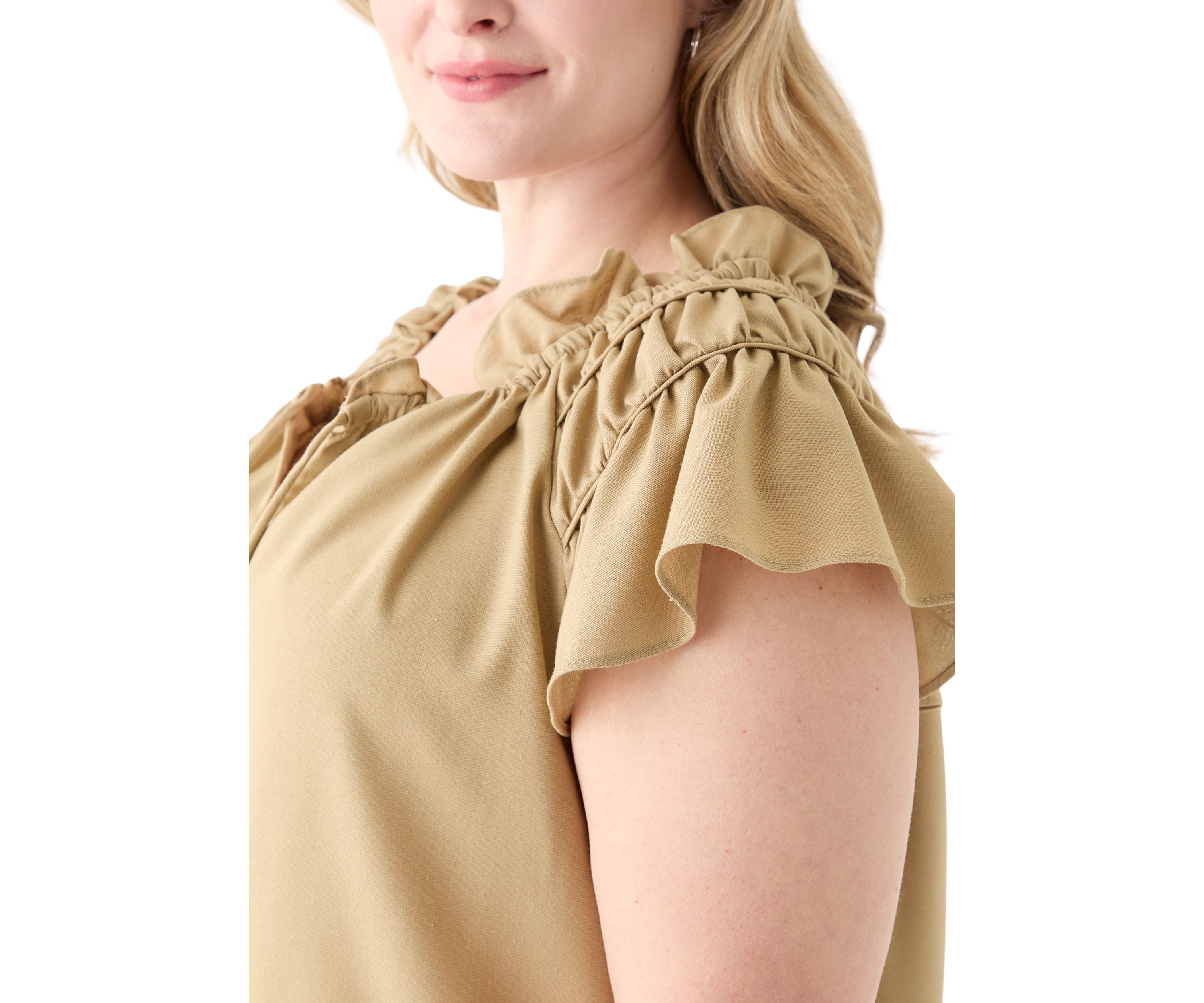 Plus Size Sleeveless Split Neck Linen A-Line Dress