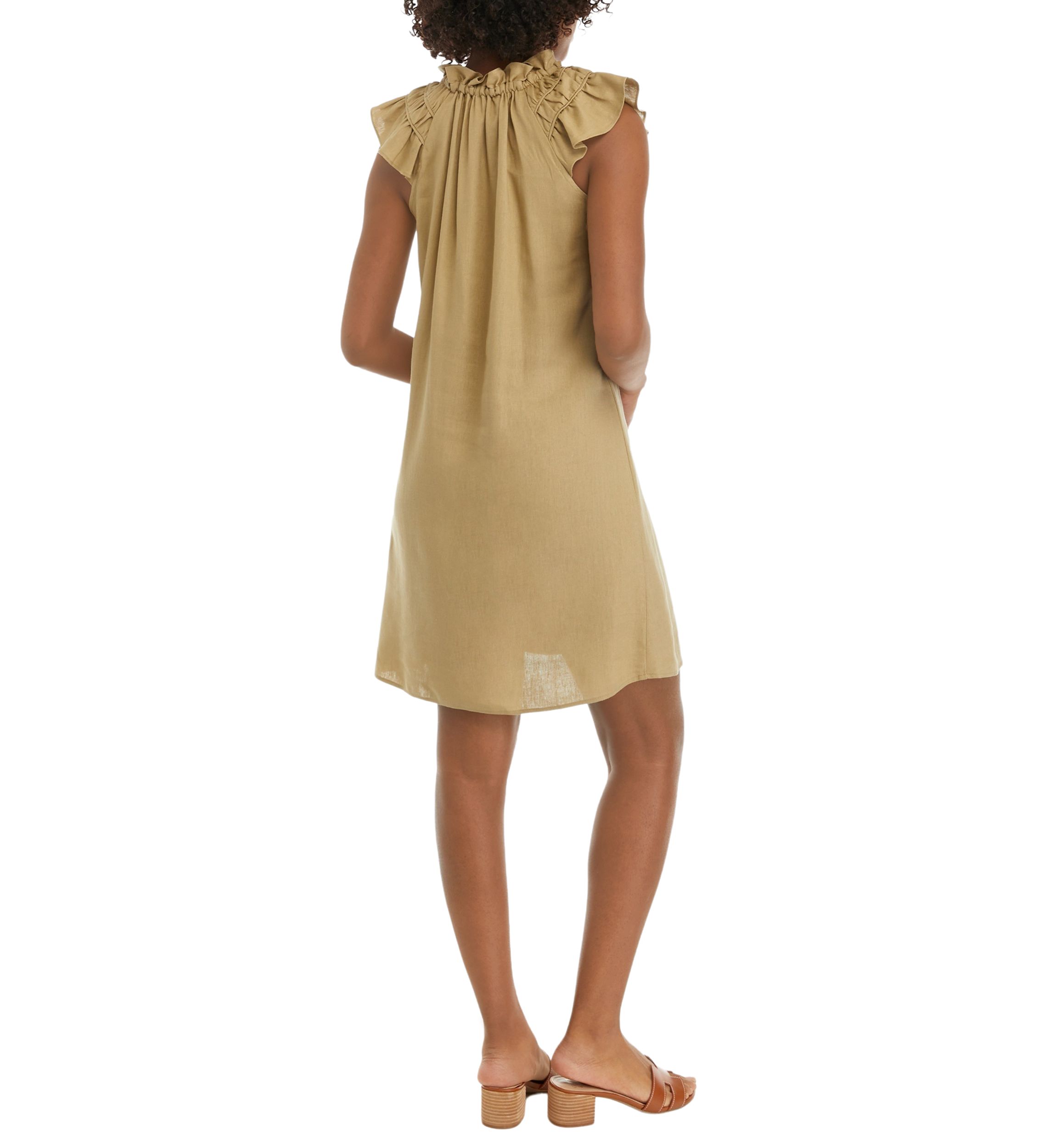Womens Flutter Sleeve Linen A-Line Dress