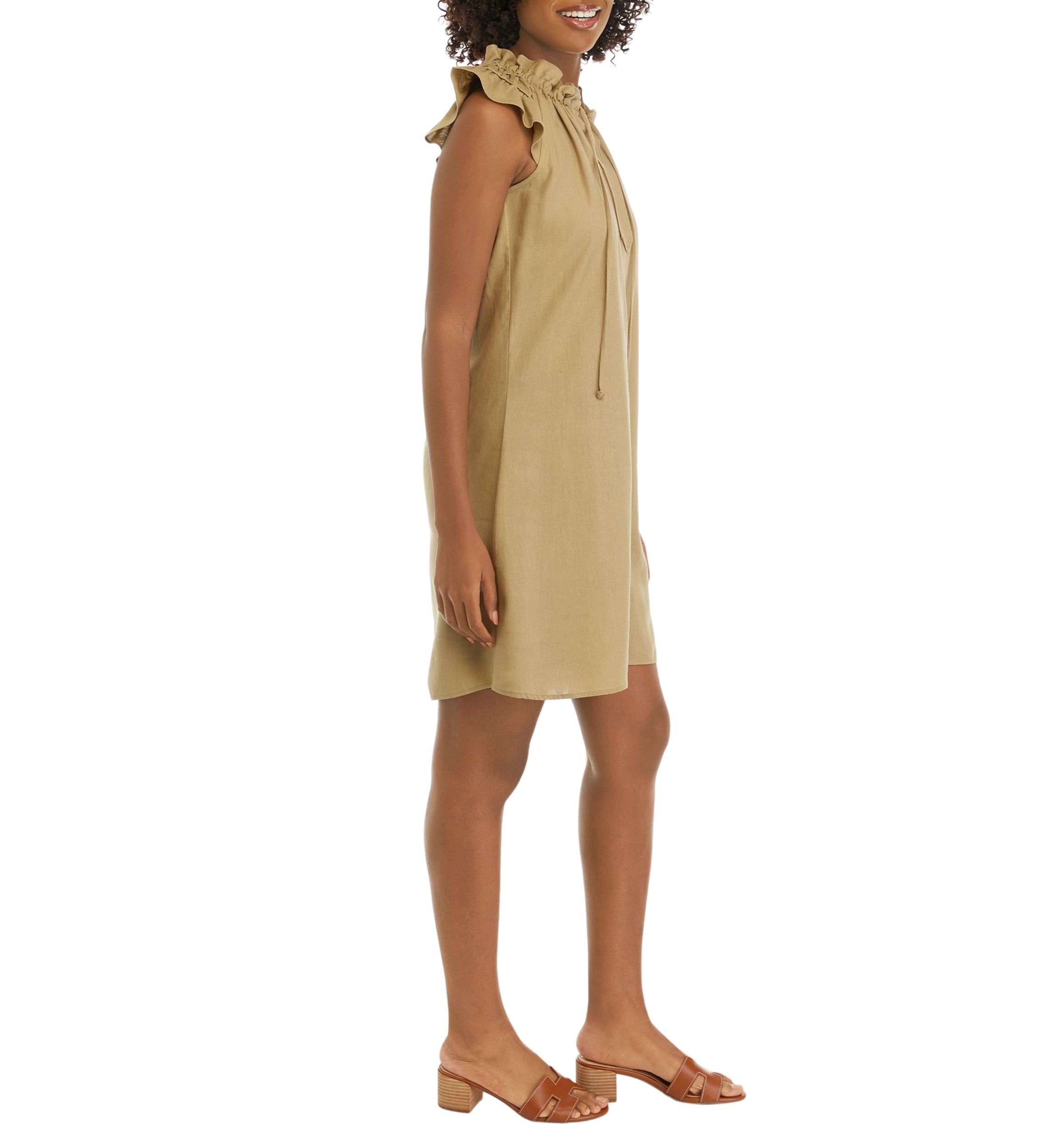 Womens Flutter Sleeve Linen A-Line Dress