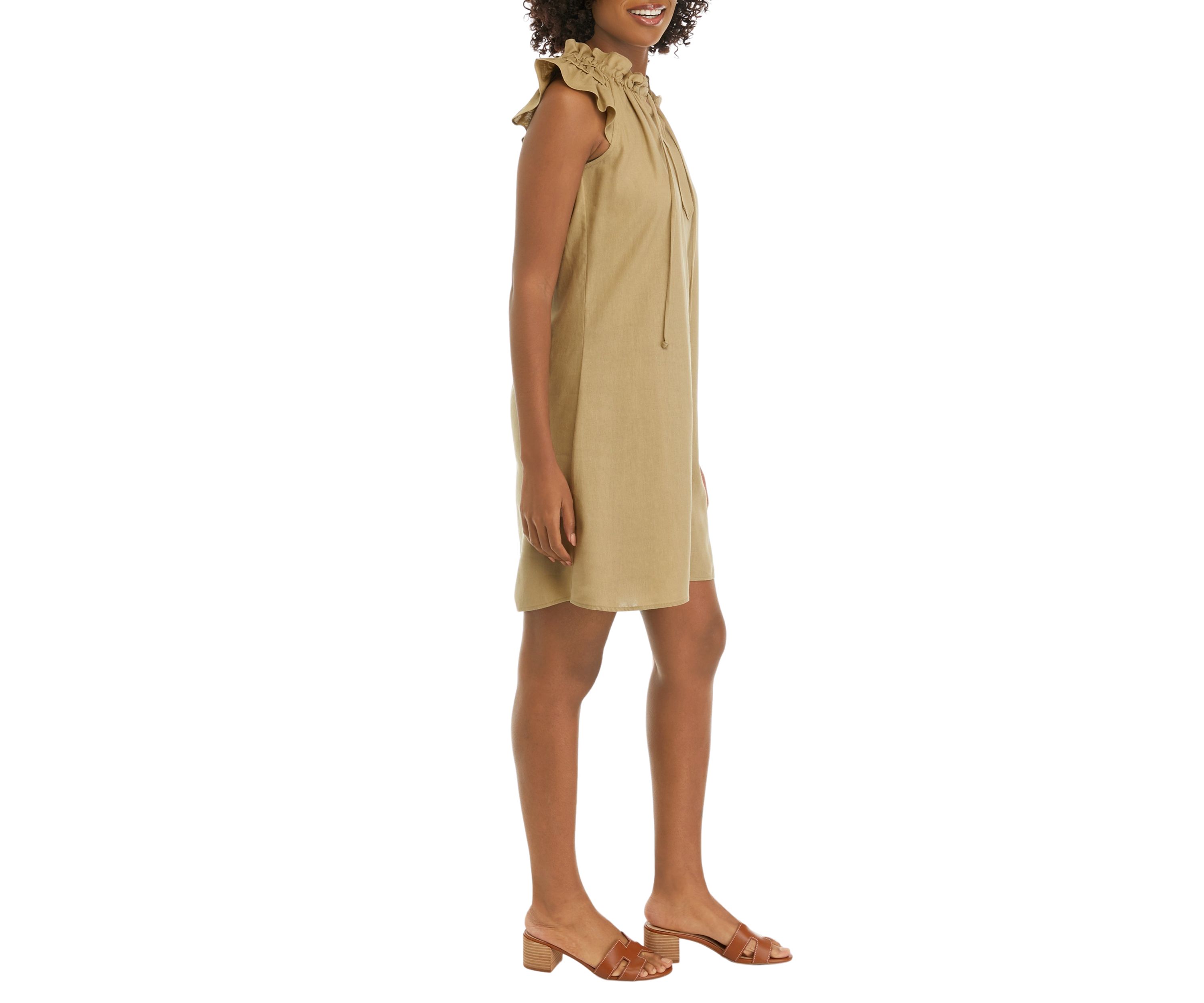Womens Flutter Sleeve Linen A-Line Dress