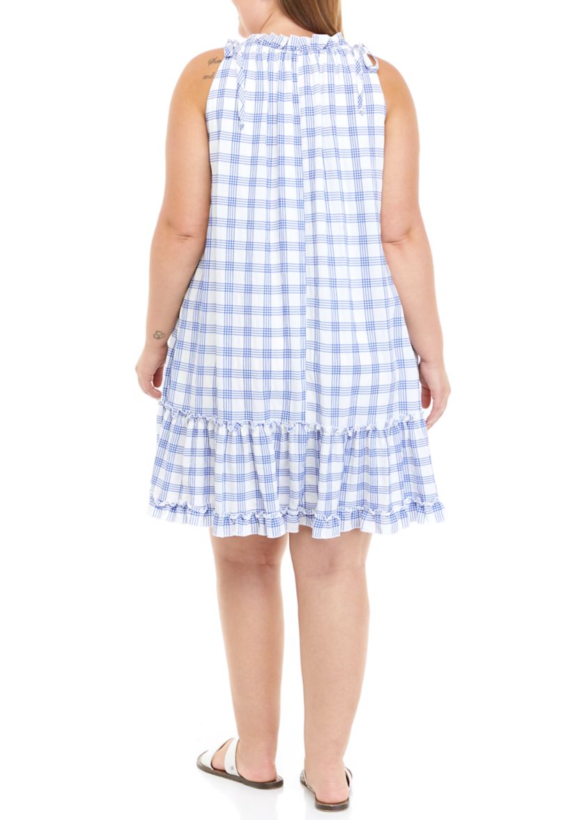 Plus Size Sleeveless Halter Neck Checkered Dress