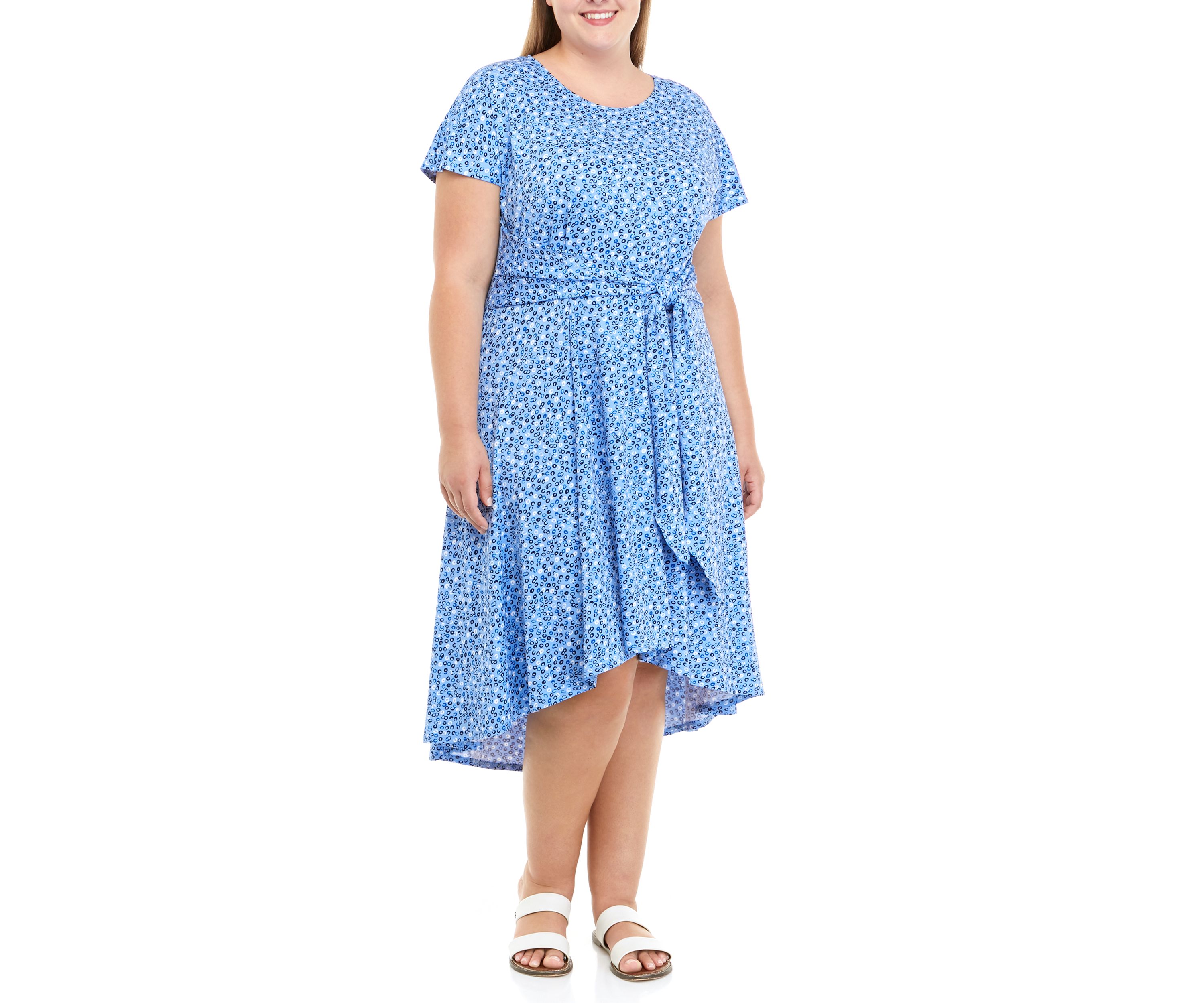 Plus Size Cap Sleeve Abstract Print Dress