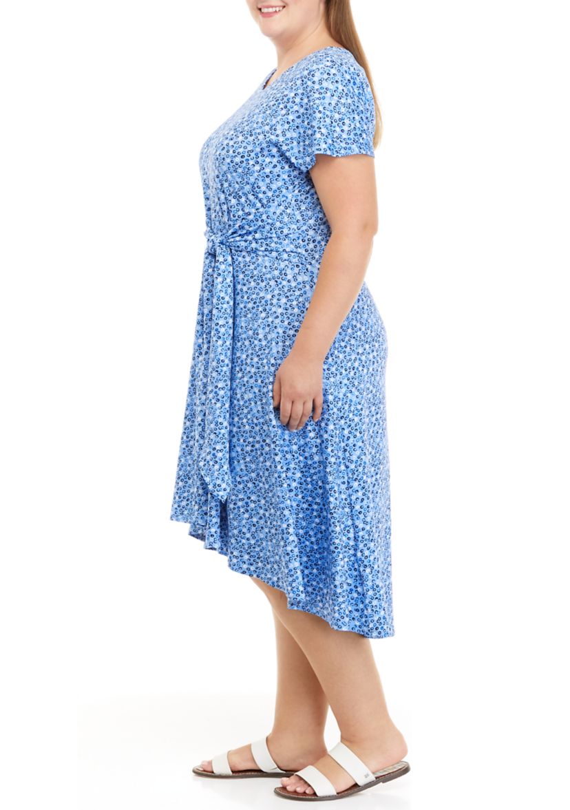 Plus Size Cap Sleeve Abstract Print Dress