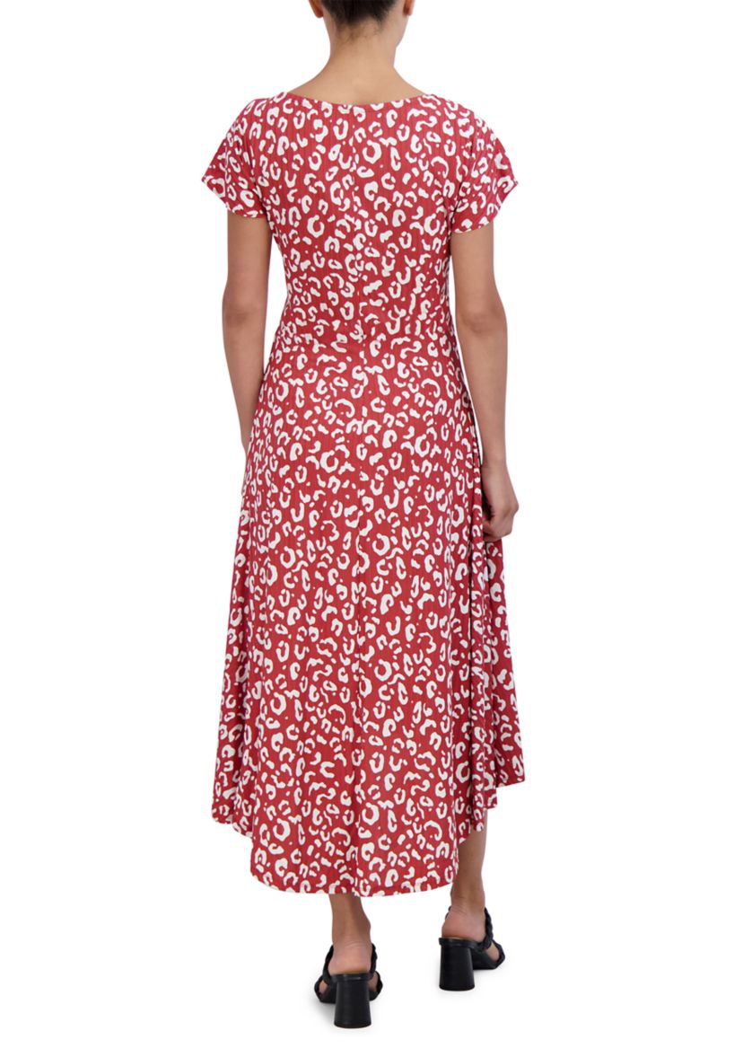 Womens Short Sleeve Tie Waist Floral Print Dress
