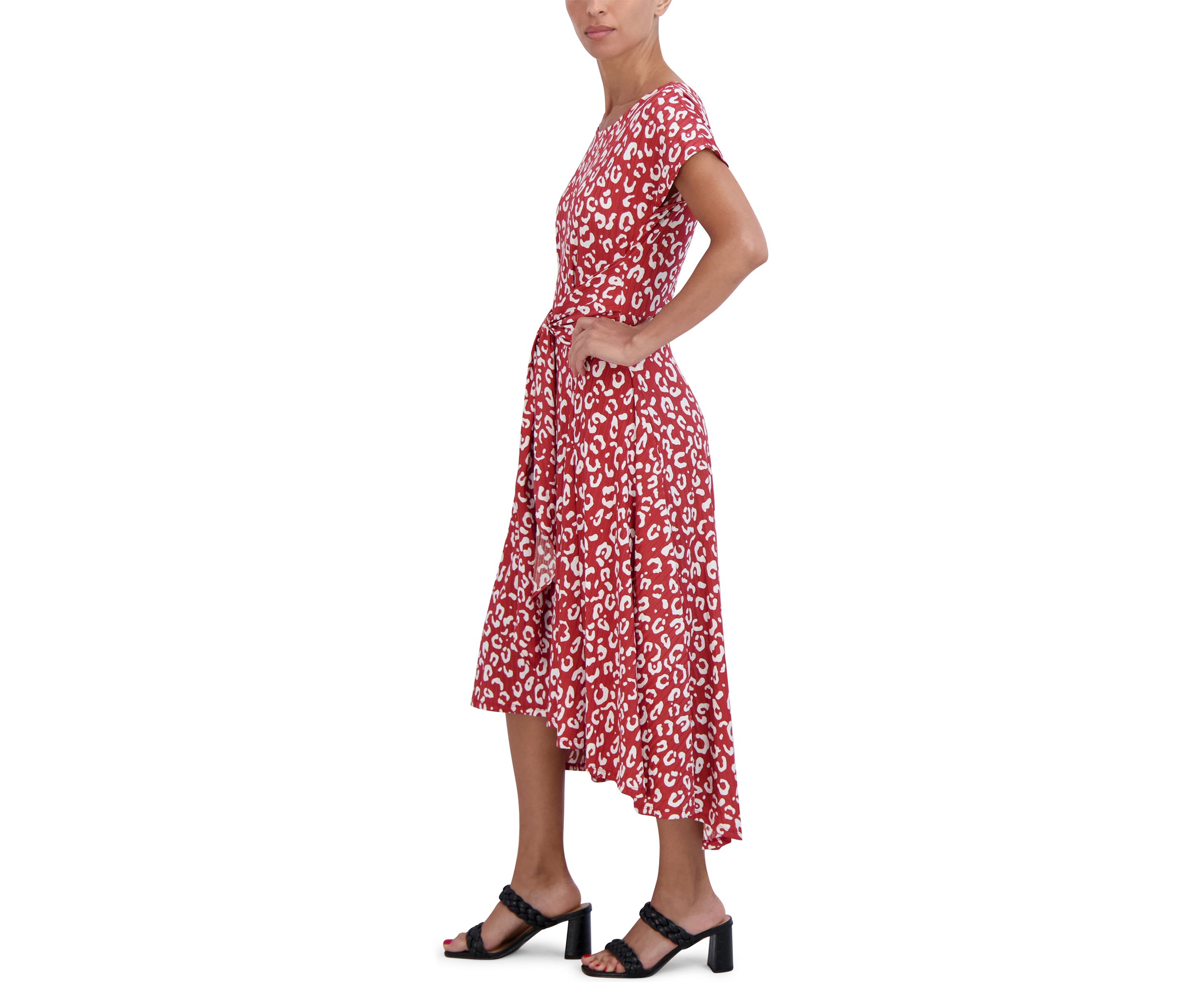 Womens Short Sleeve Tie Waist Floral Print Dress