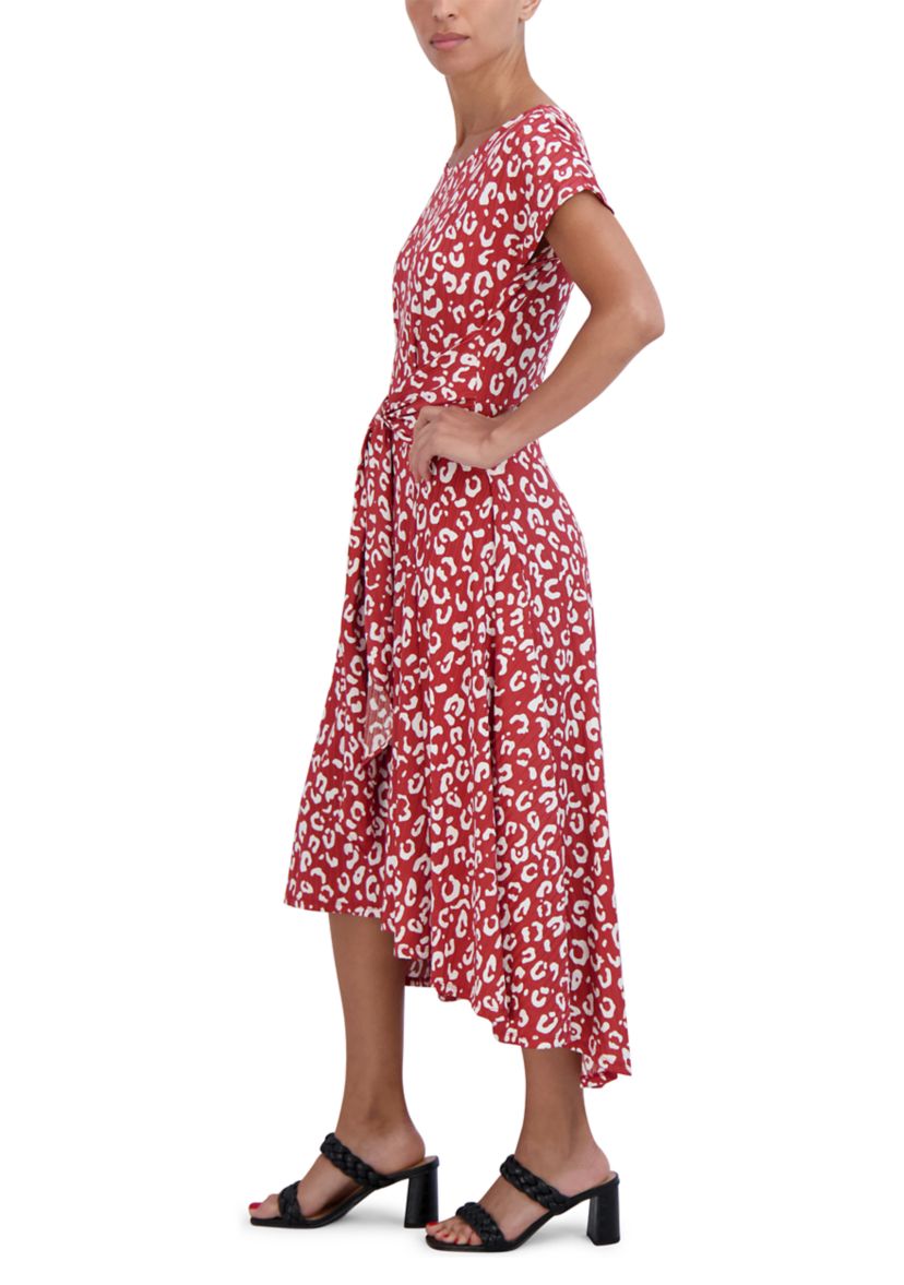Womens Short Sleeve Tie Waist Floral Print Dress