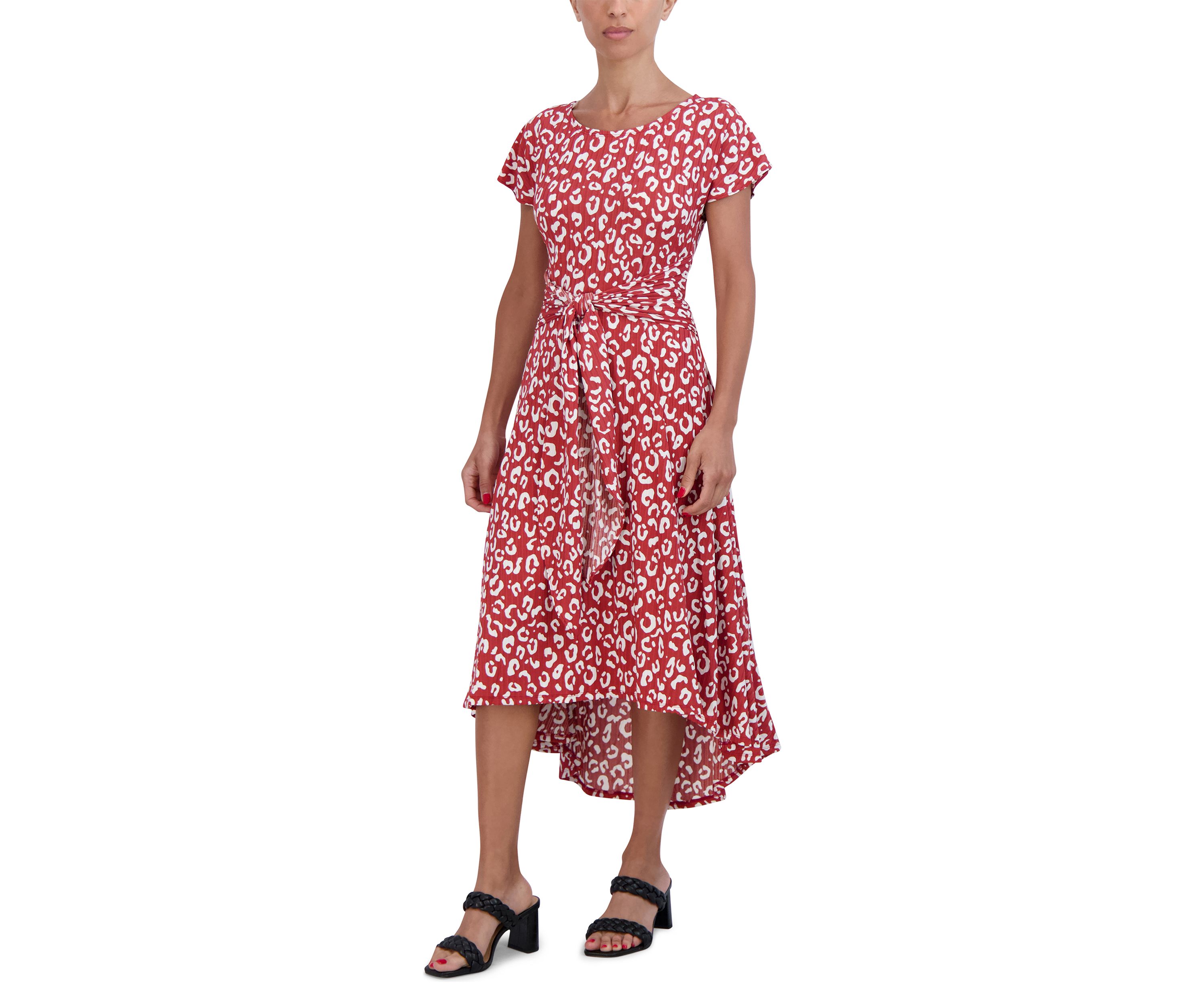 Womens Short Sleeve Tie Waist Floral Print Dress