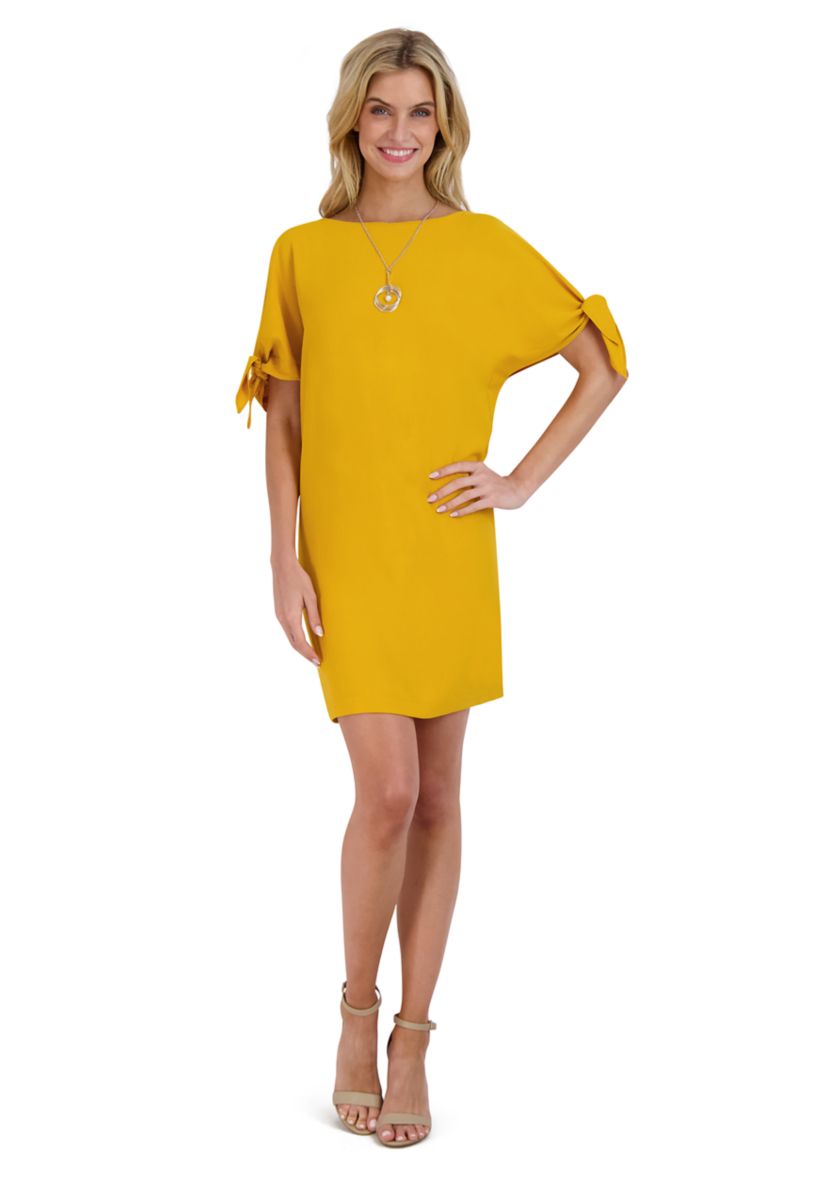 Womens Tie Sleeve Solid A-Line Dress