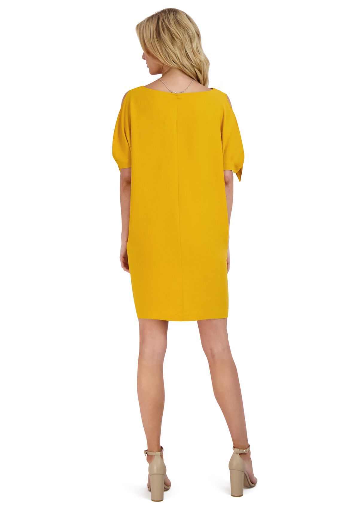 Womens Tie Sleeve Solid A-Line Dress