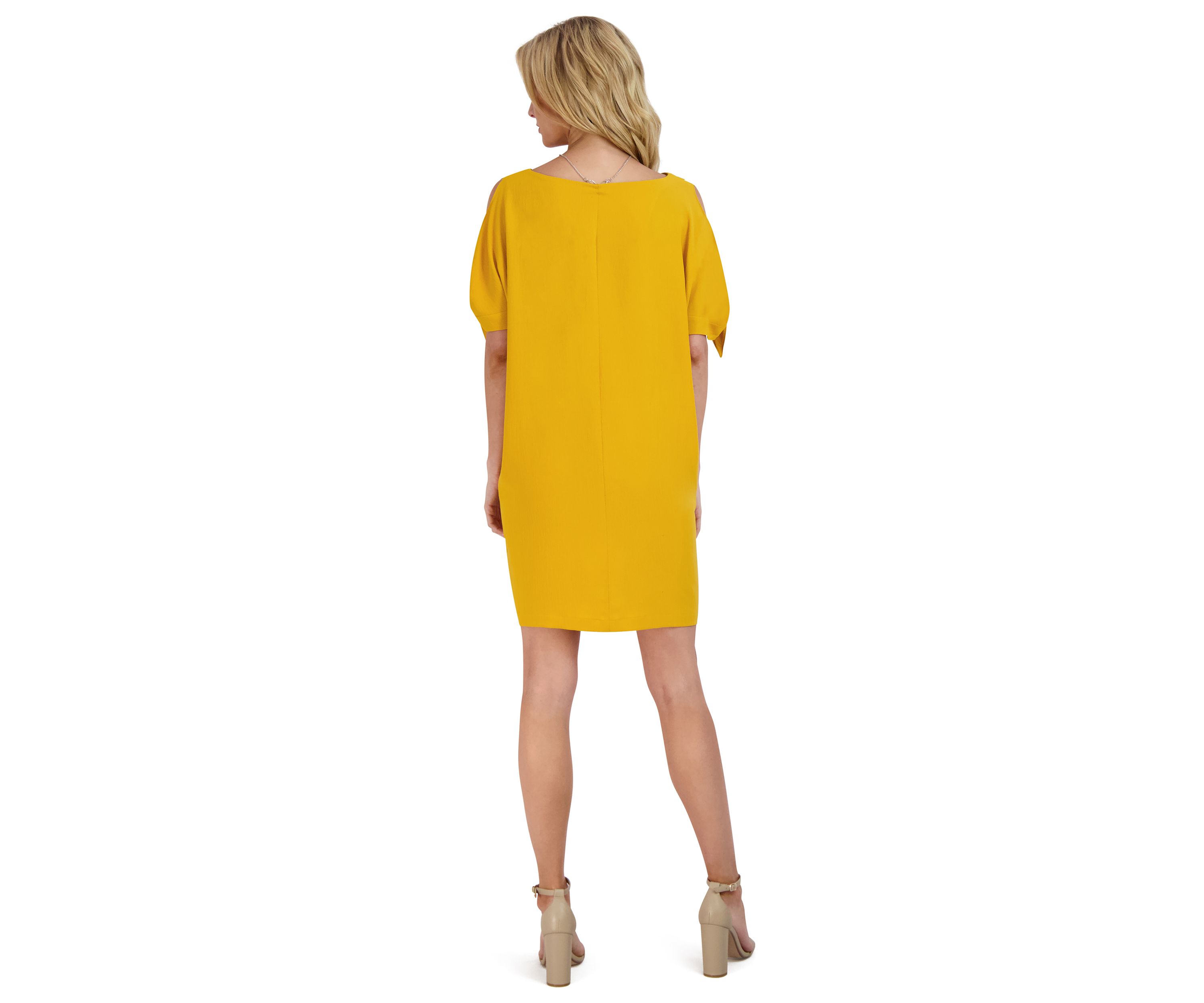 Womens Tie Sleeve Solid A-Line Dress