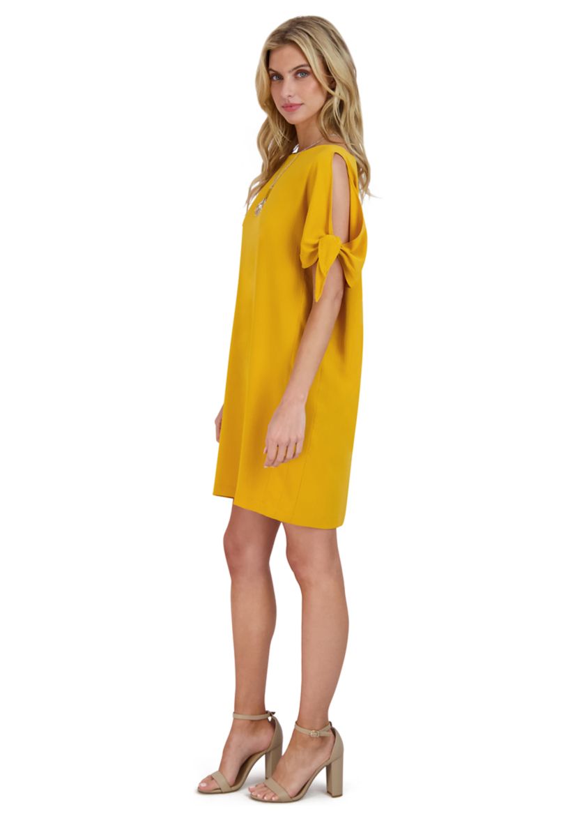 Womens Tie Sleeve Solid A-Line Dress
