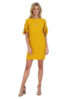 Women's Tie Sleeve Solid A-Line Dress