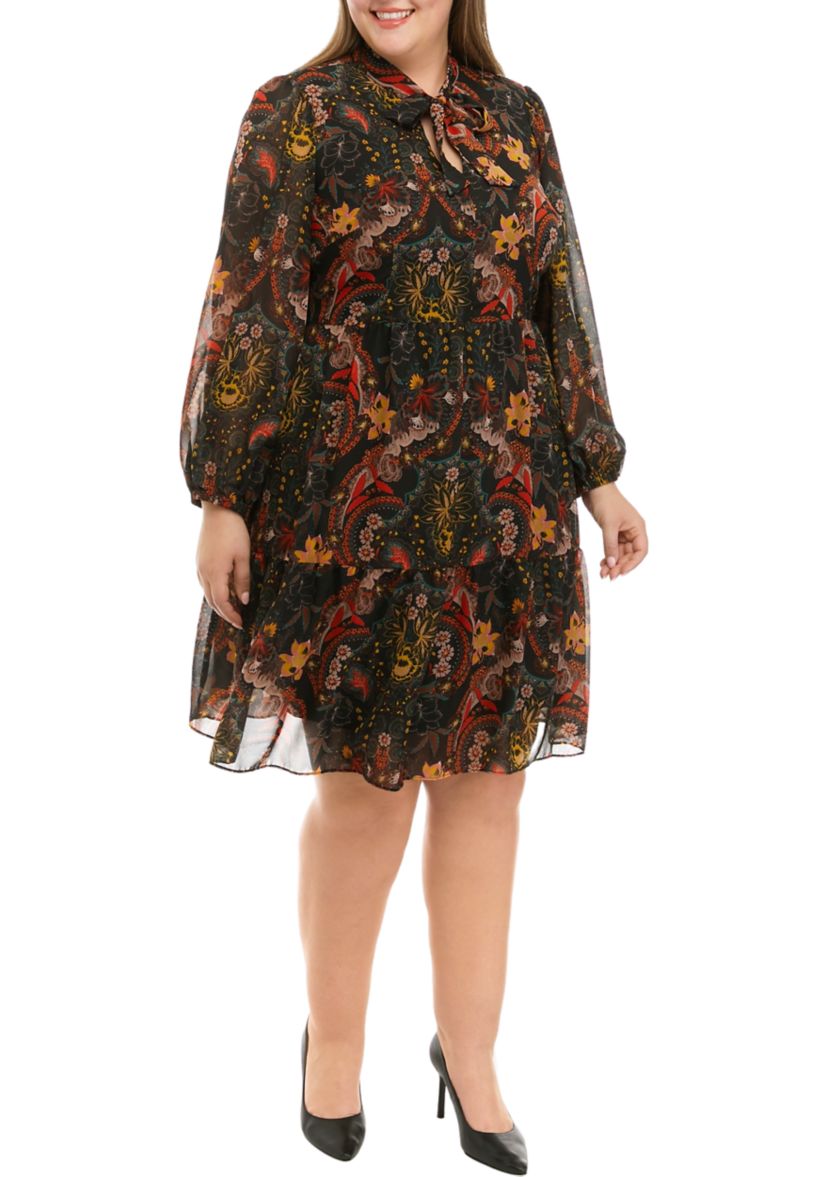 Plus Size Blouson Sleeve Floral Dress
