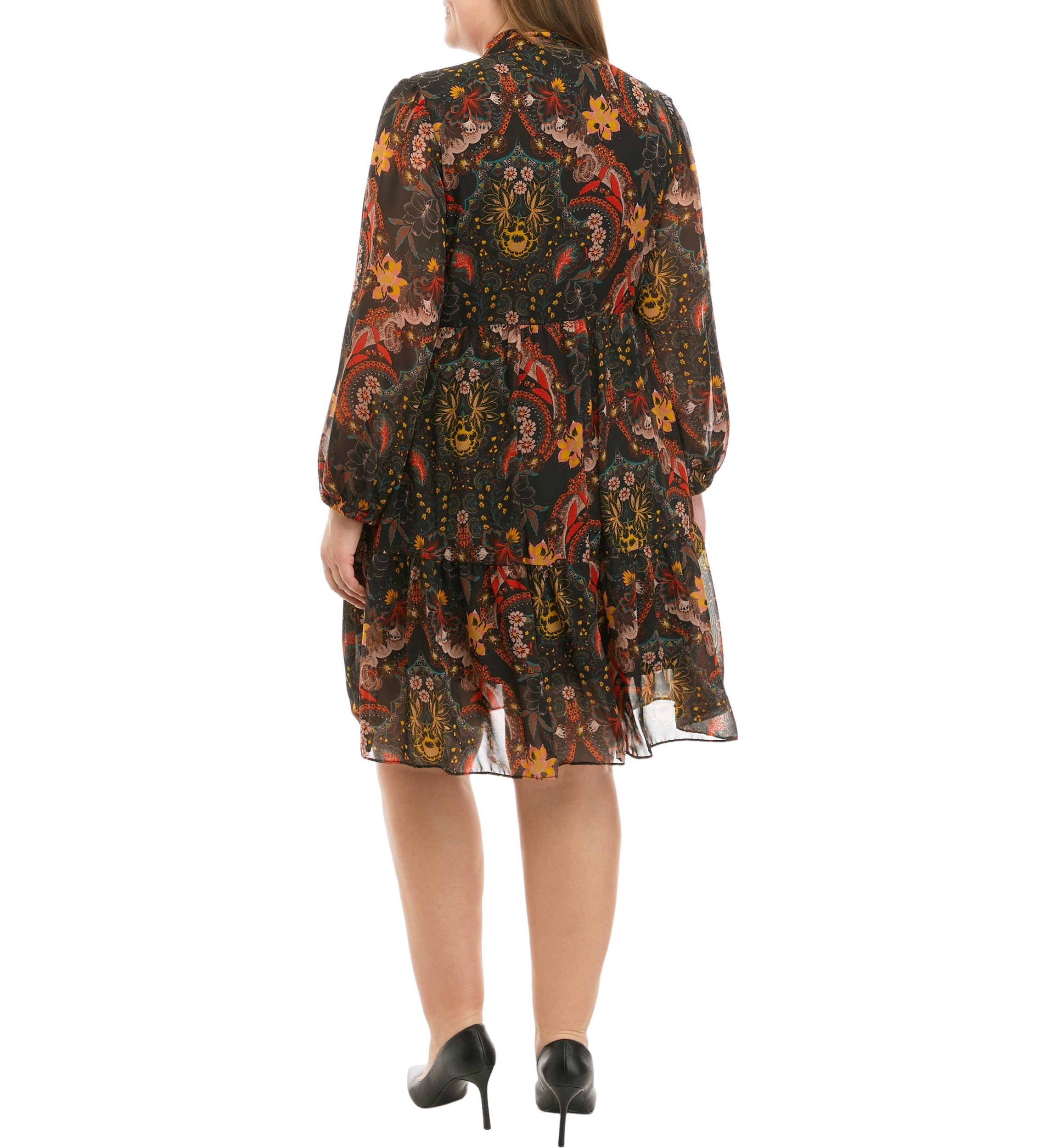 Plus Size Blouson Sleeve Floral Dress