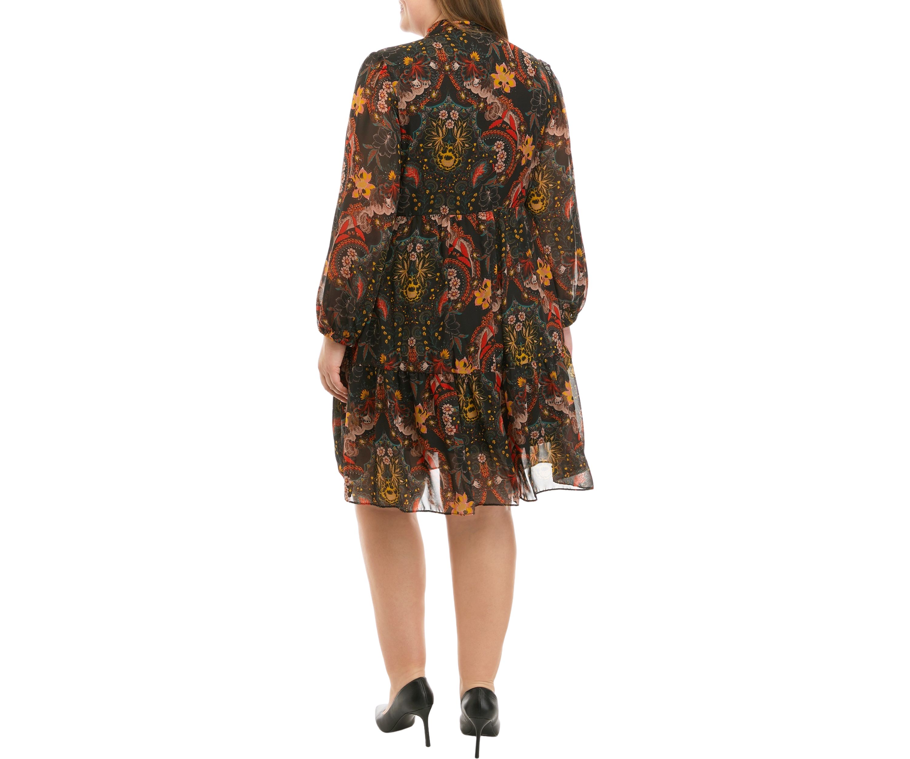 Plus Size Blouson Sleeve Floral Dress
