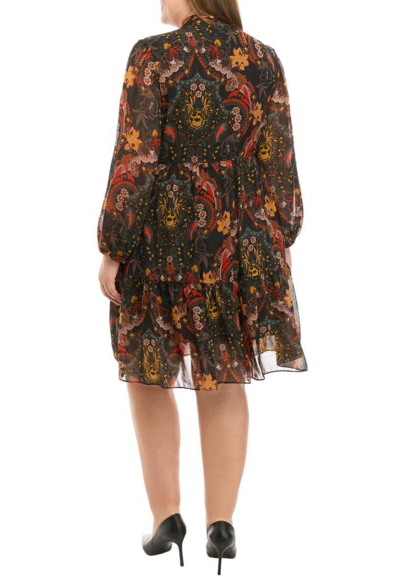 Plus Size Blouson Sleeve Floral Dress