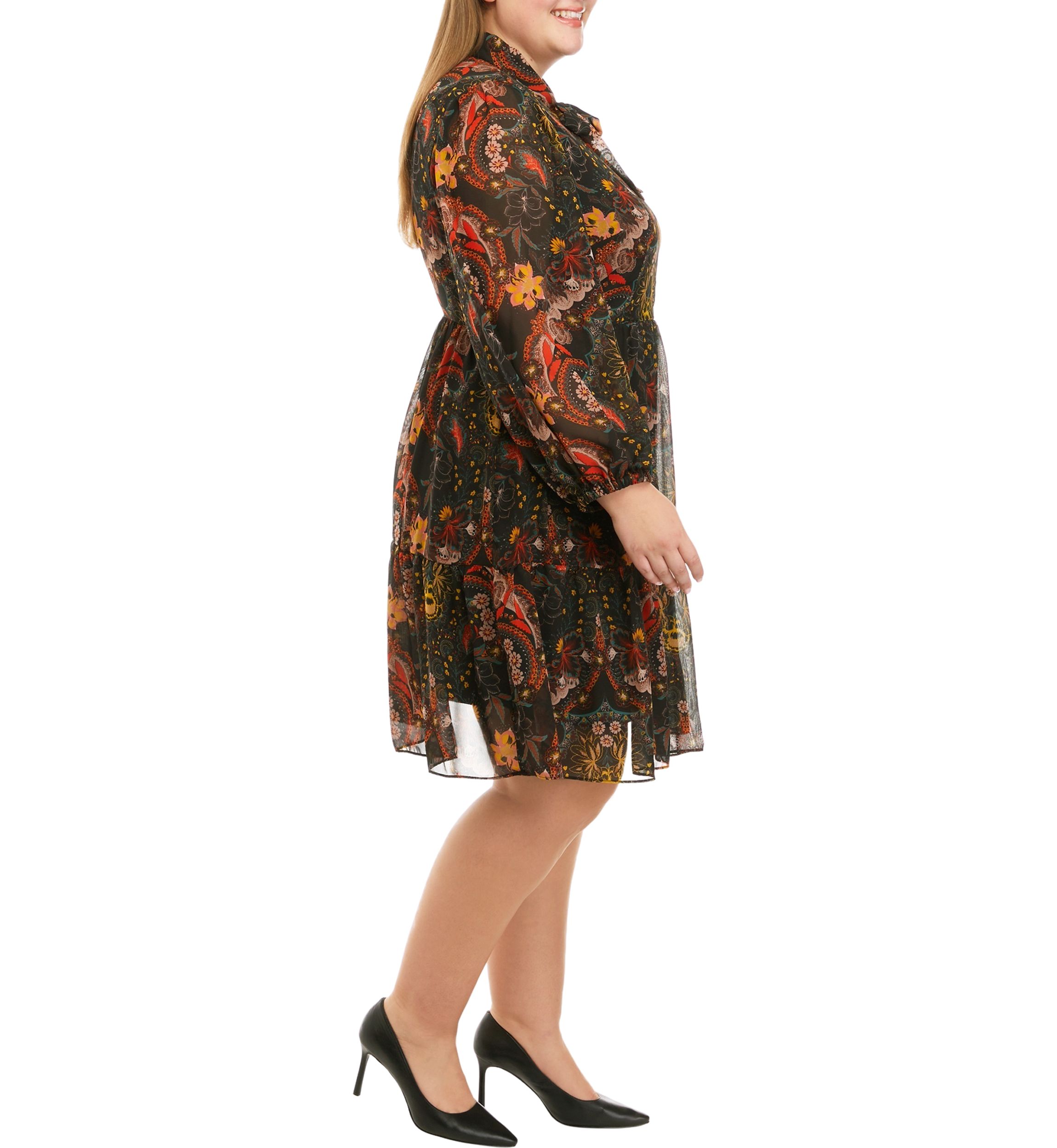 Plus Size Blouson Sleeve Floral Dress