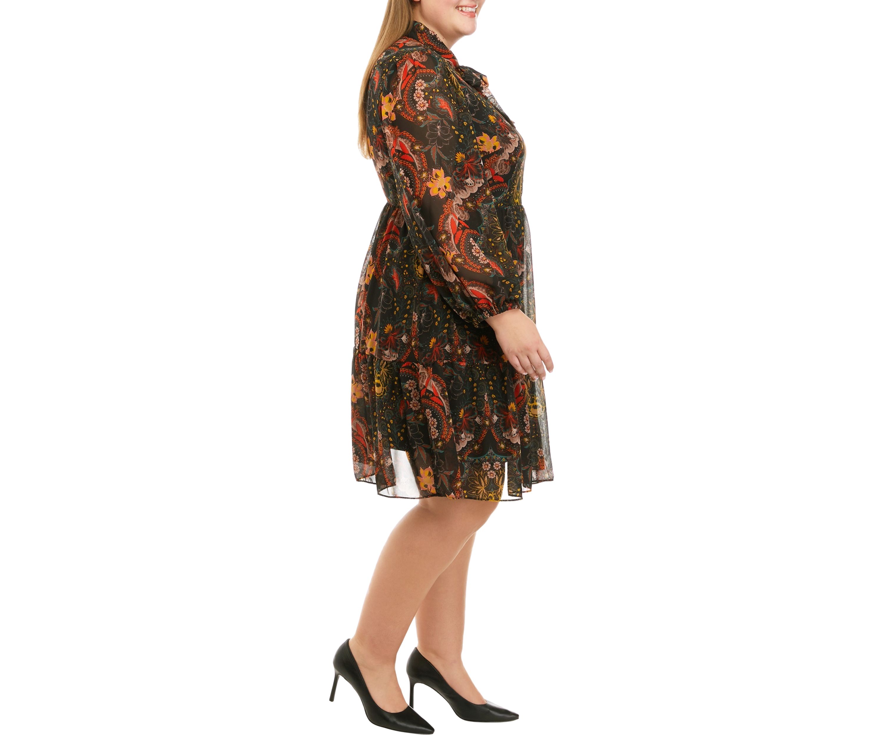Plus Size Blouson Sleeve Floral Dress