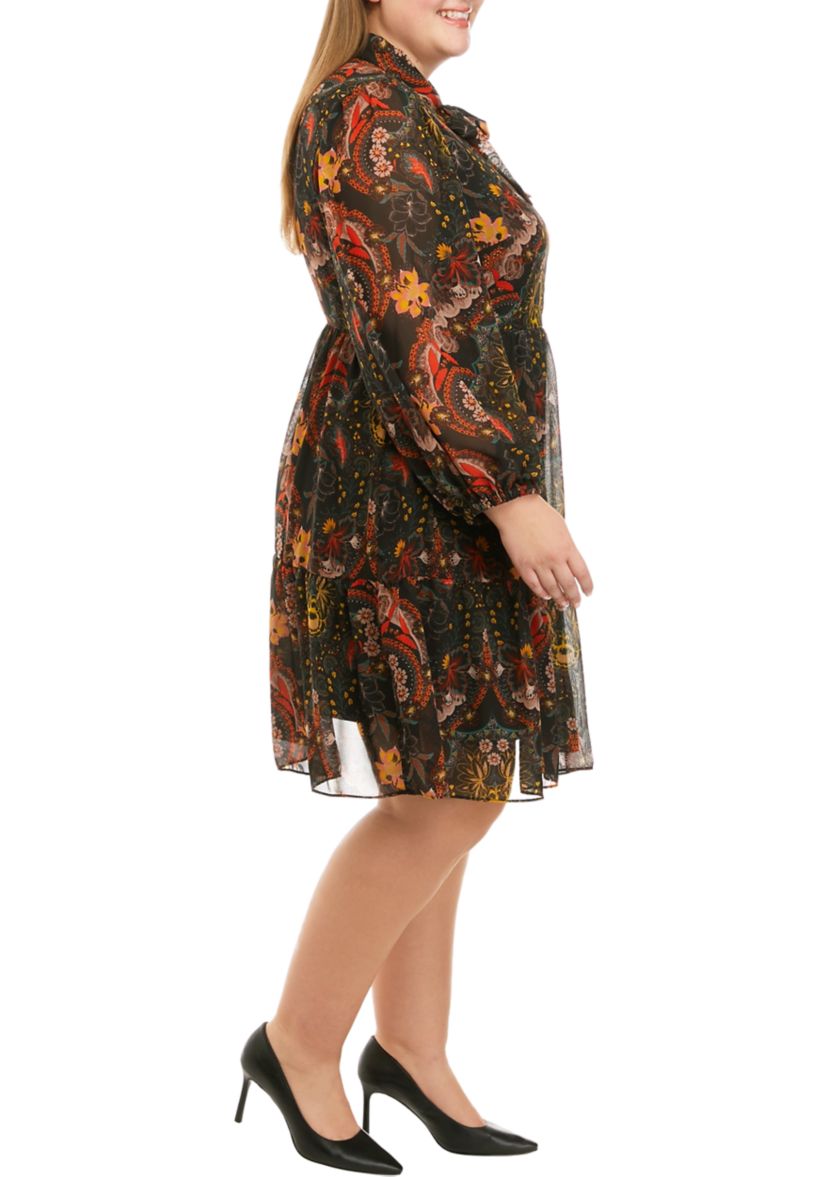 Plus Size Blouson Sleeve Floral Dress