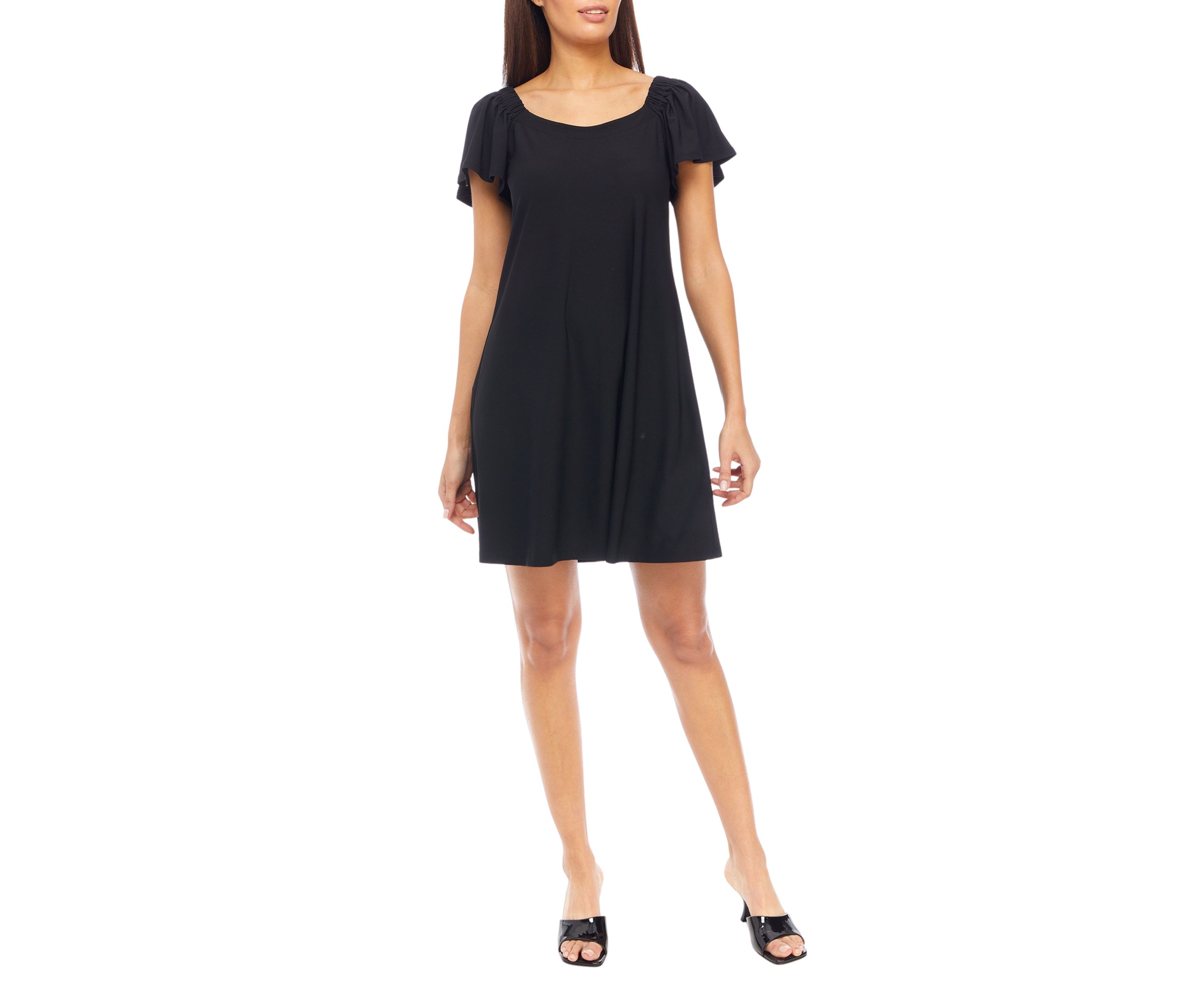 Womens Flutter Sleeve Scoop Neck A-Line Dress